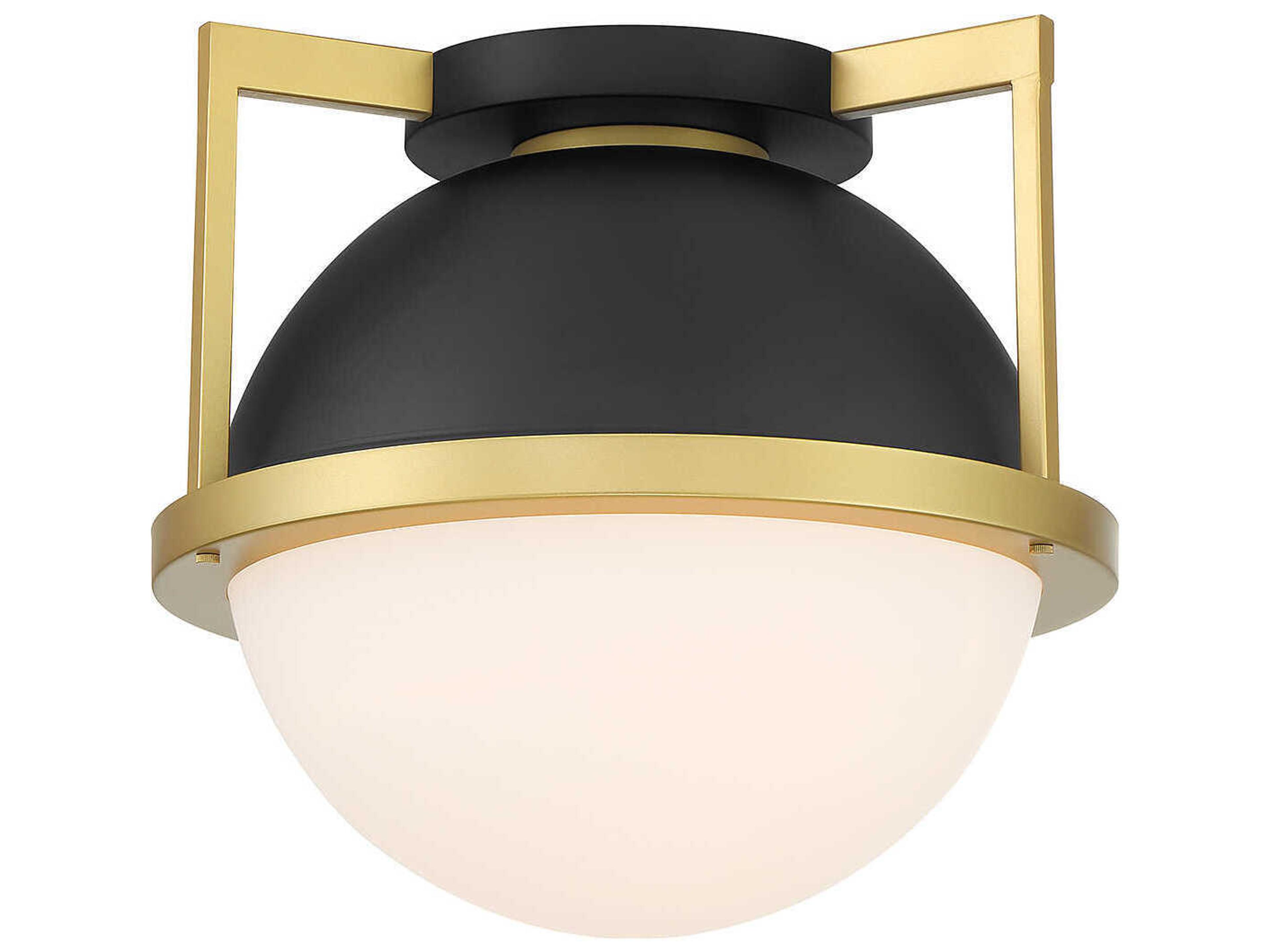 Savoy House Carlysle 1-Light Matte Black Warm Brass Glass Globe Flush Mount
