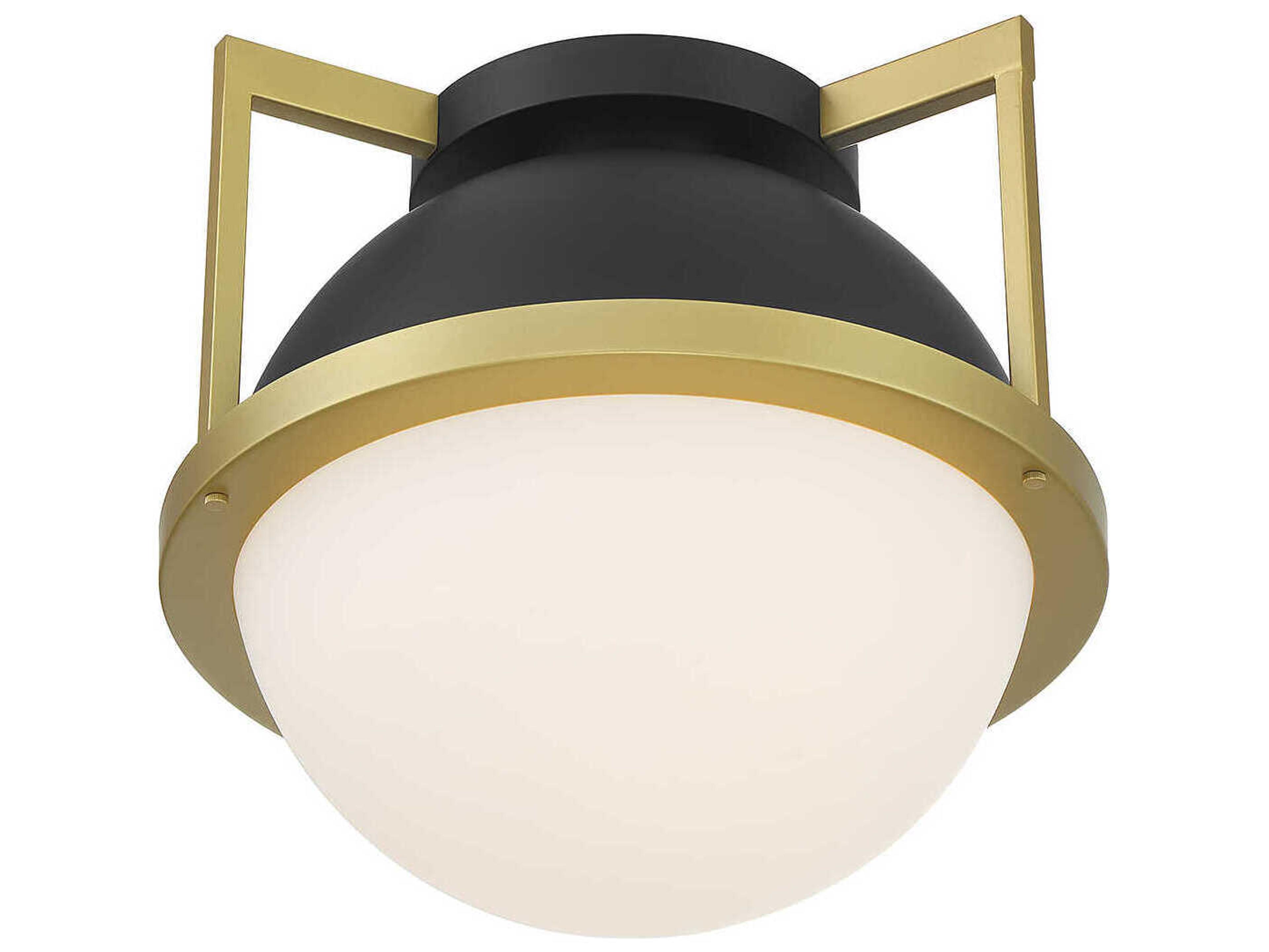 Savoy House Carlysle 1-Light Matte Black Warm Brass Glass Globe Flush Mount