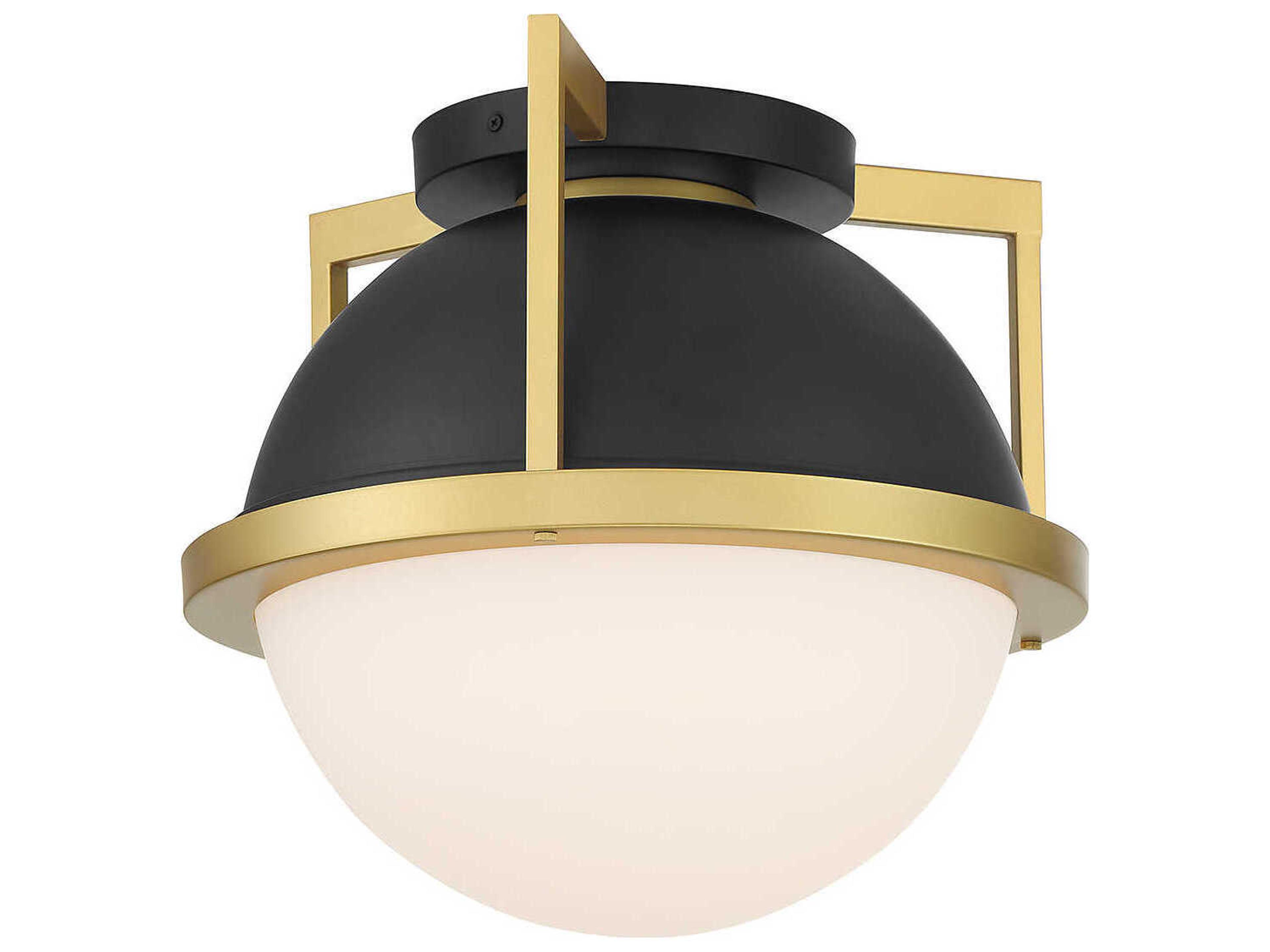 Savoy House Carlysle 1-Light Matte Black Warm Brass Glass Globe Flush Mount