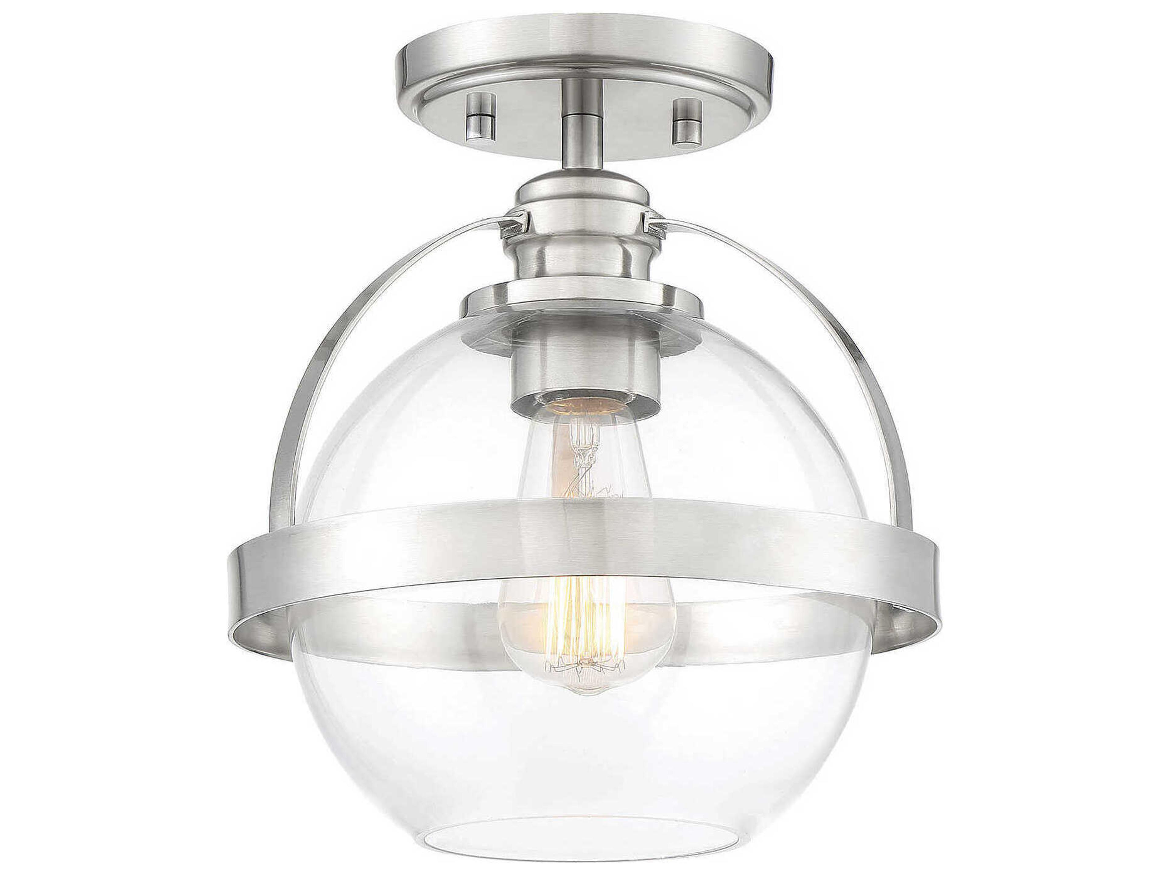 Pendleton 1-Light Satin Nickel Glass Globe Semi Flush Mount