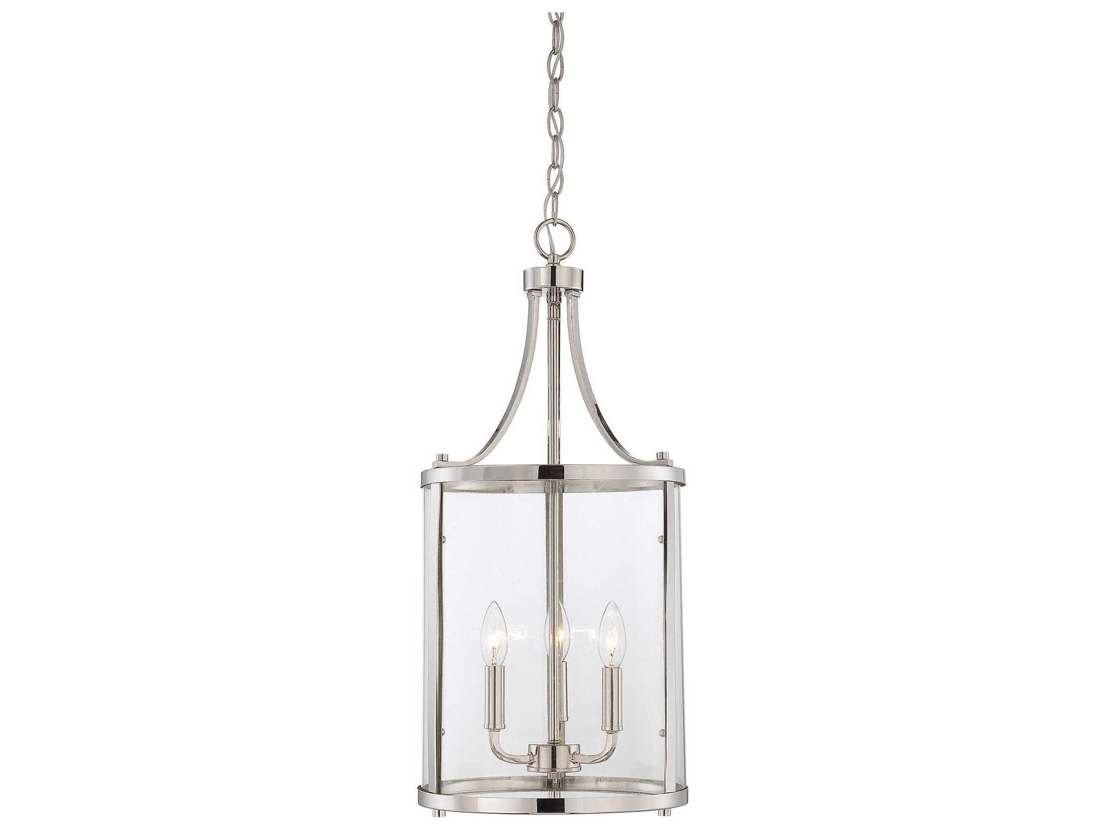 Penrose 3-Light Polished Nickel Glass Candelabra Cylinder Chandelier