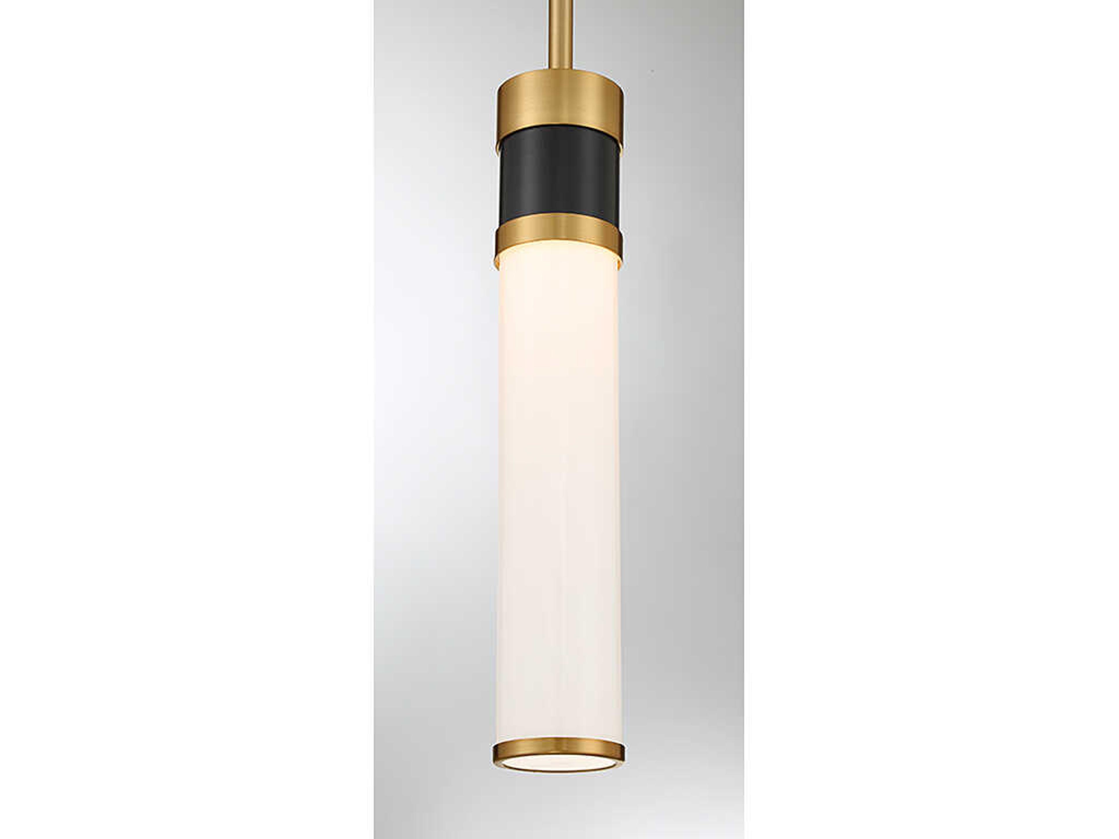 Savoy House Abel 1-Light Matte Black Warm Brass White LED Cylinder Mini Pendant