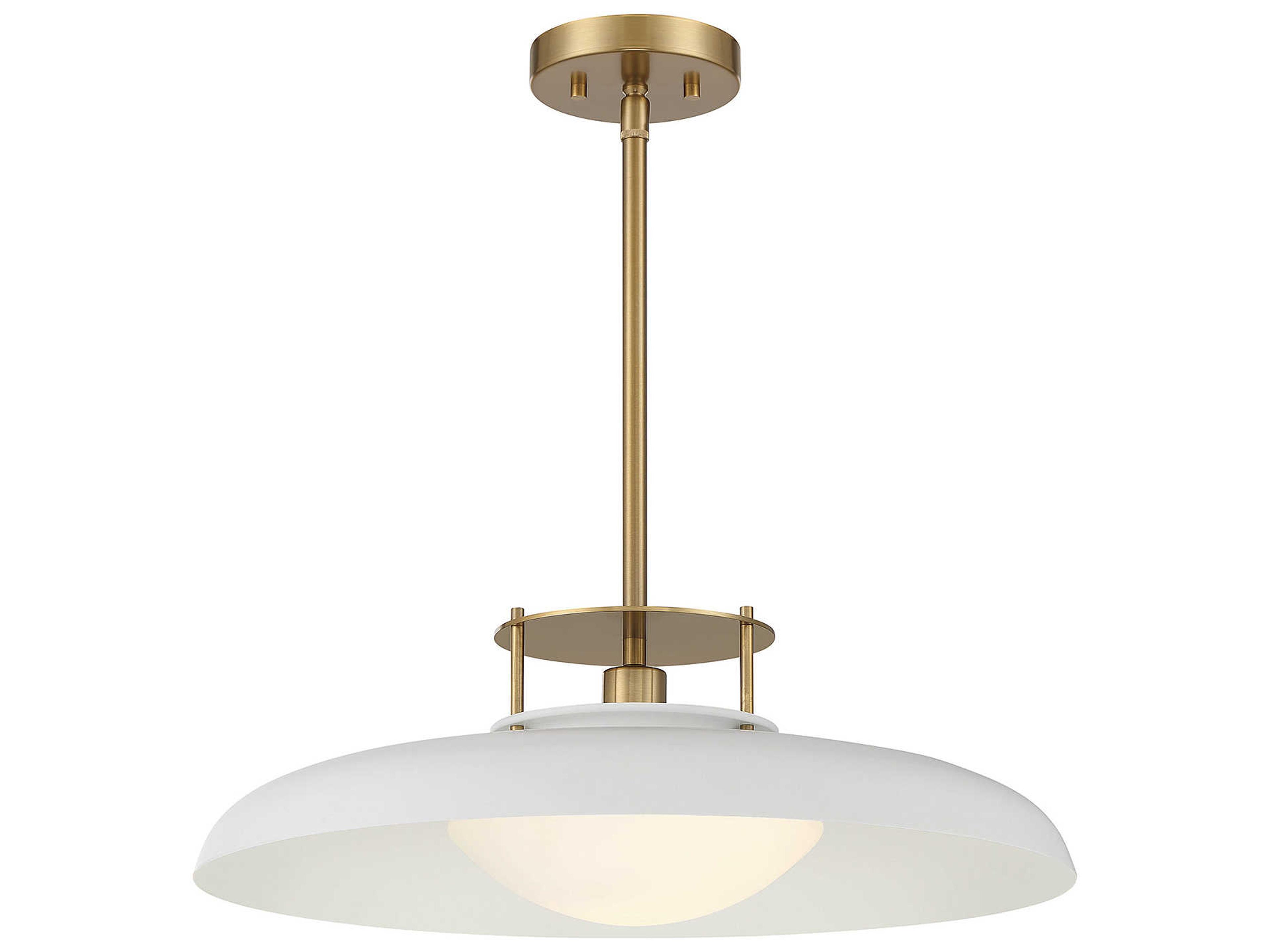 Gavin 1-Light White Warm Brass Glass Bowl Dome Pendant