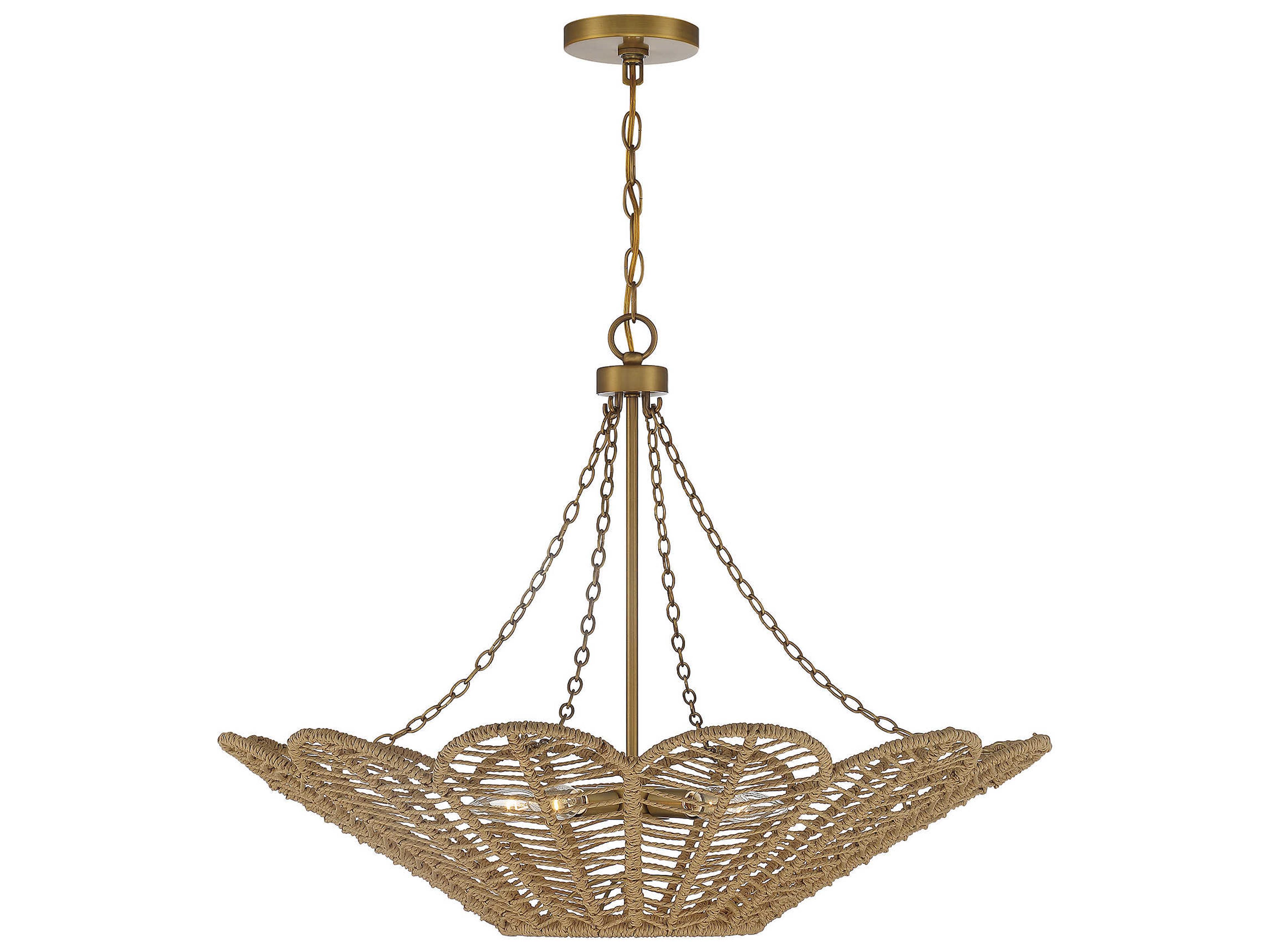 Cyperas 5-Light Warm Brass Rope Bowl Pendant