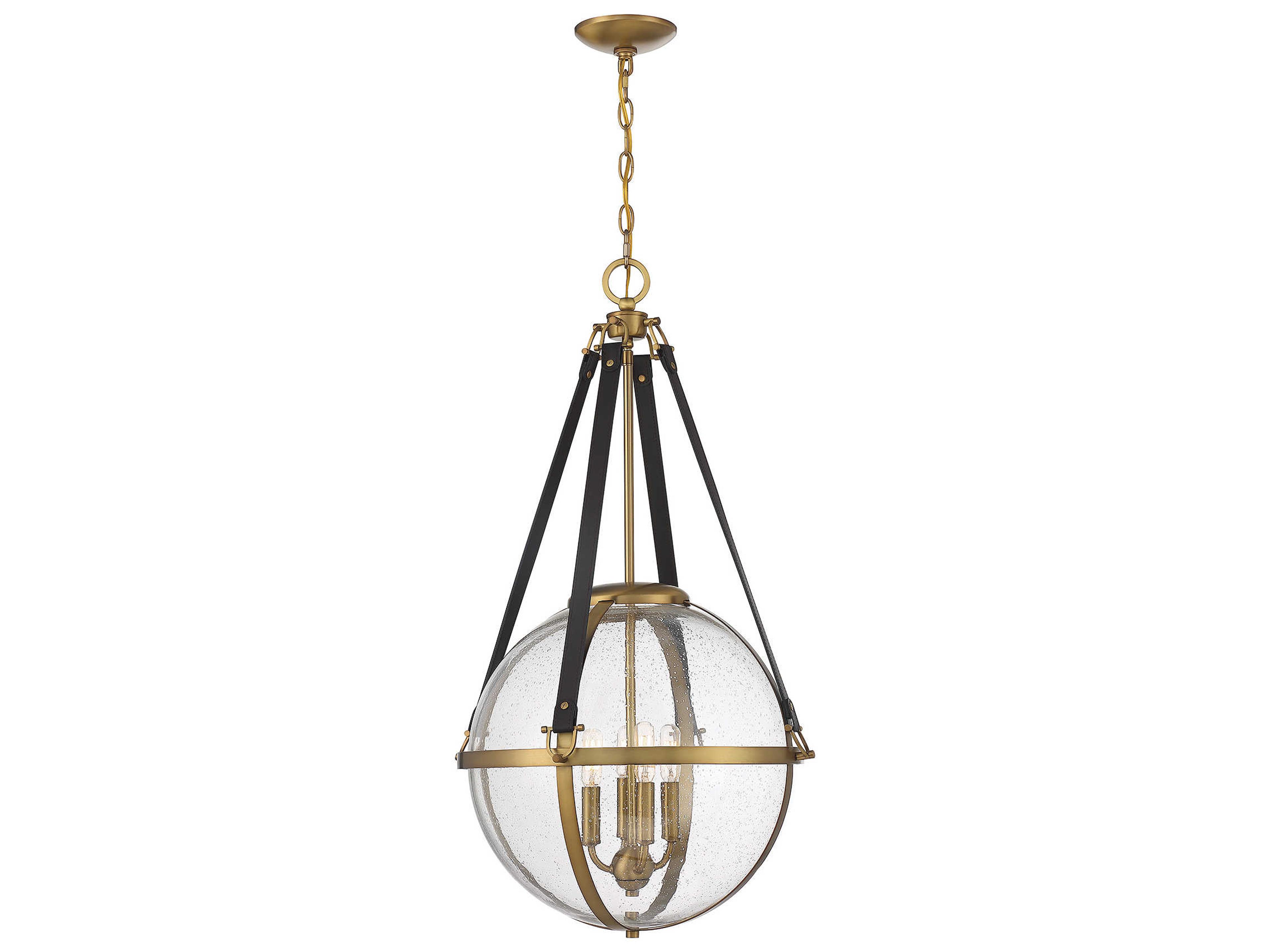Bozeman 4-Light Pendant Light in Warm Brass with Leather Accents