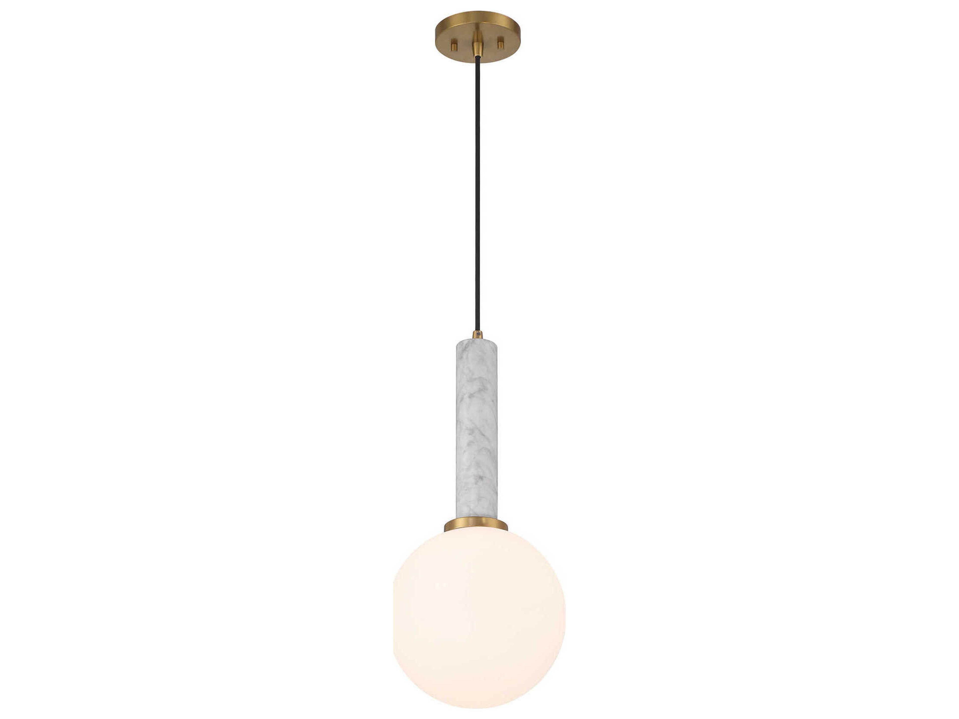 Savoy House Callaway 1-Light White Marble Warm Brass Globe Mini Pendant