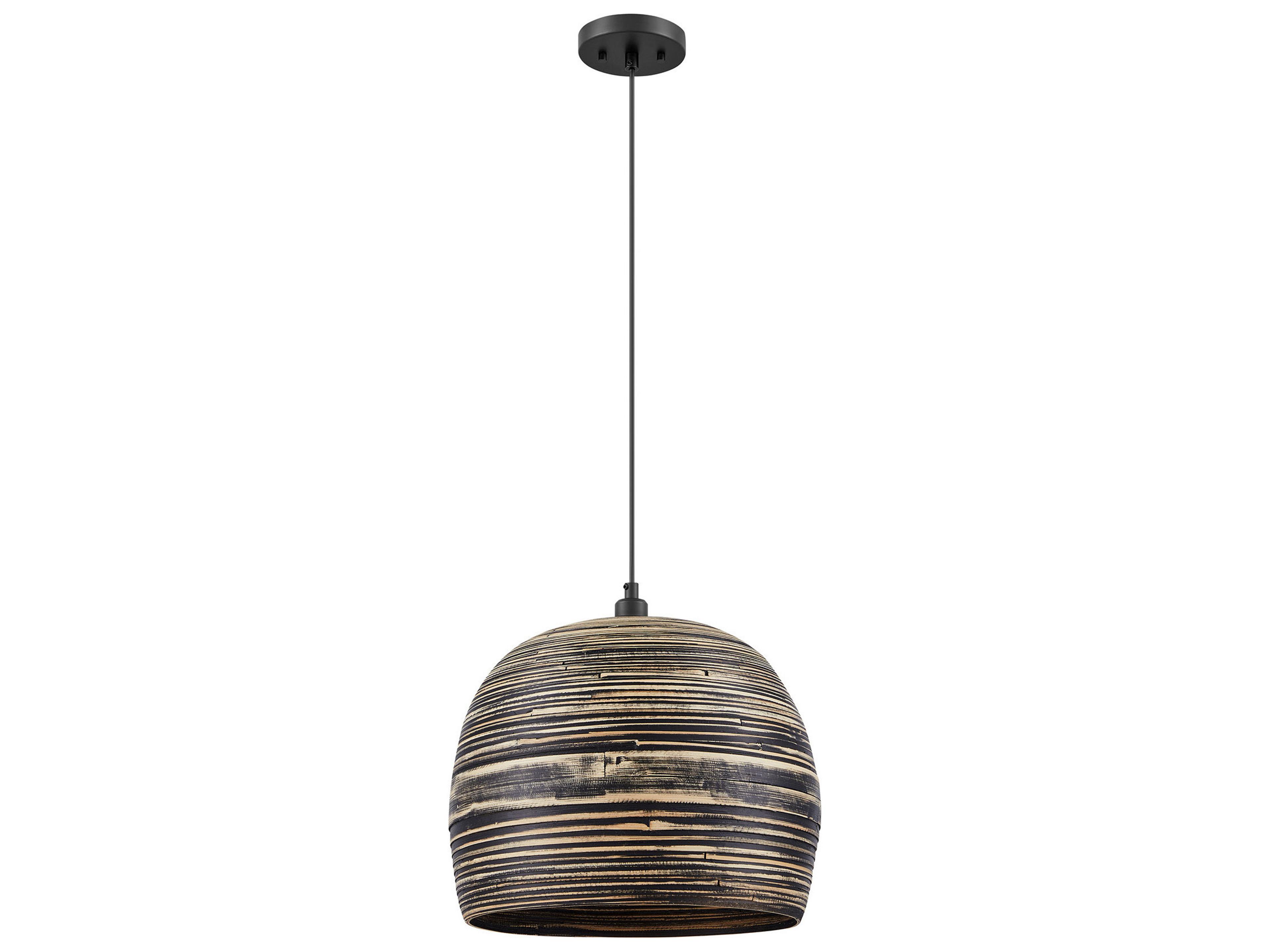 Savoy House Jamsen 1-Light Black Bamboo Wood Dome Pendant