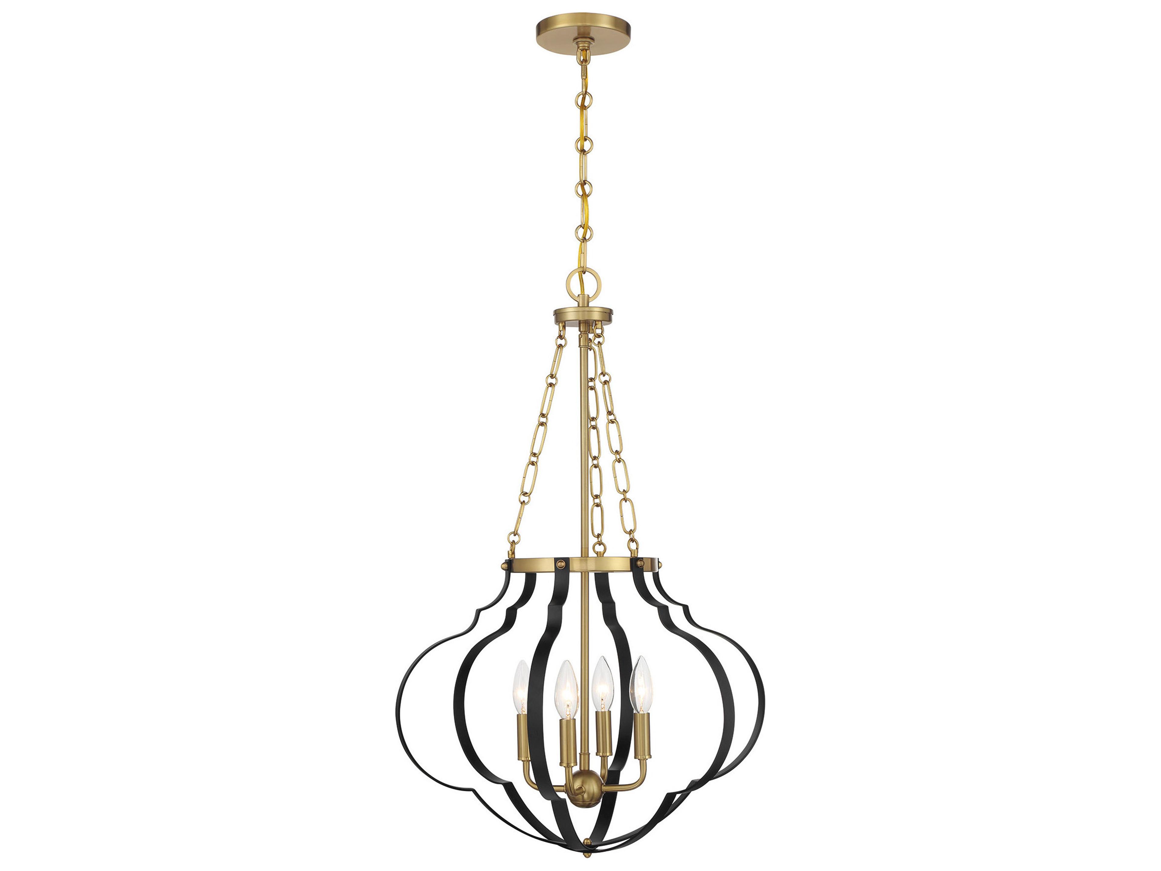 Mercer 4-Light Matte Black Warm Brass Pendant