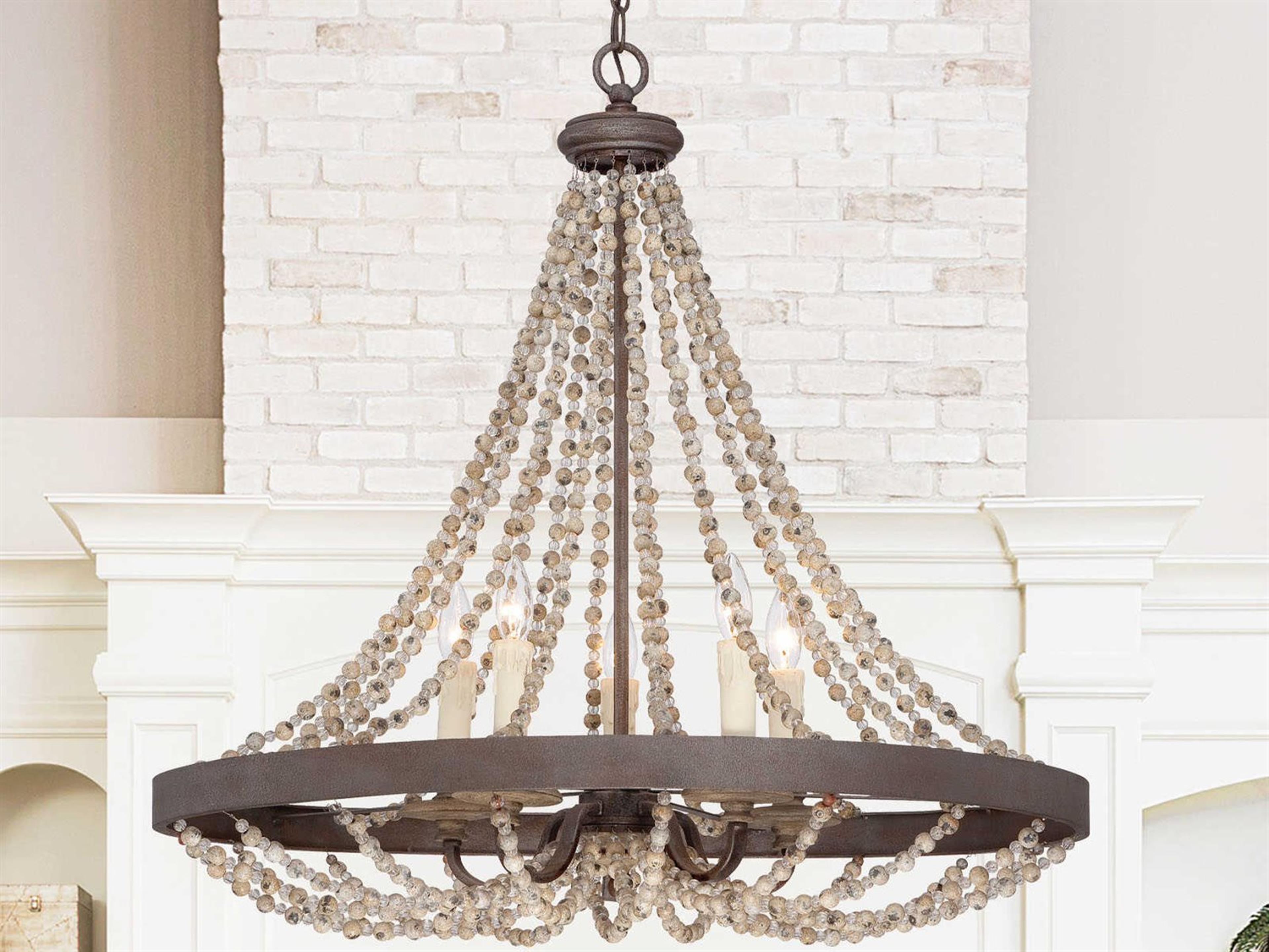 Savoy House Mallory 5-Light Fossil Stone Bronze Crystal Pendant