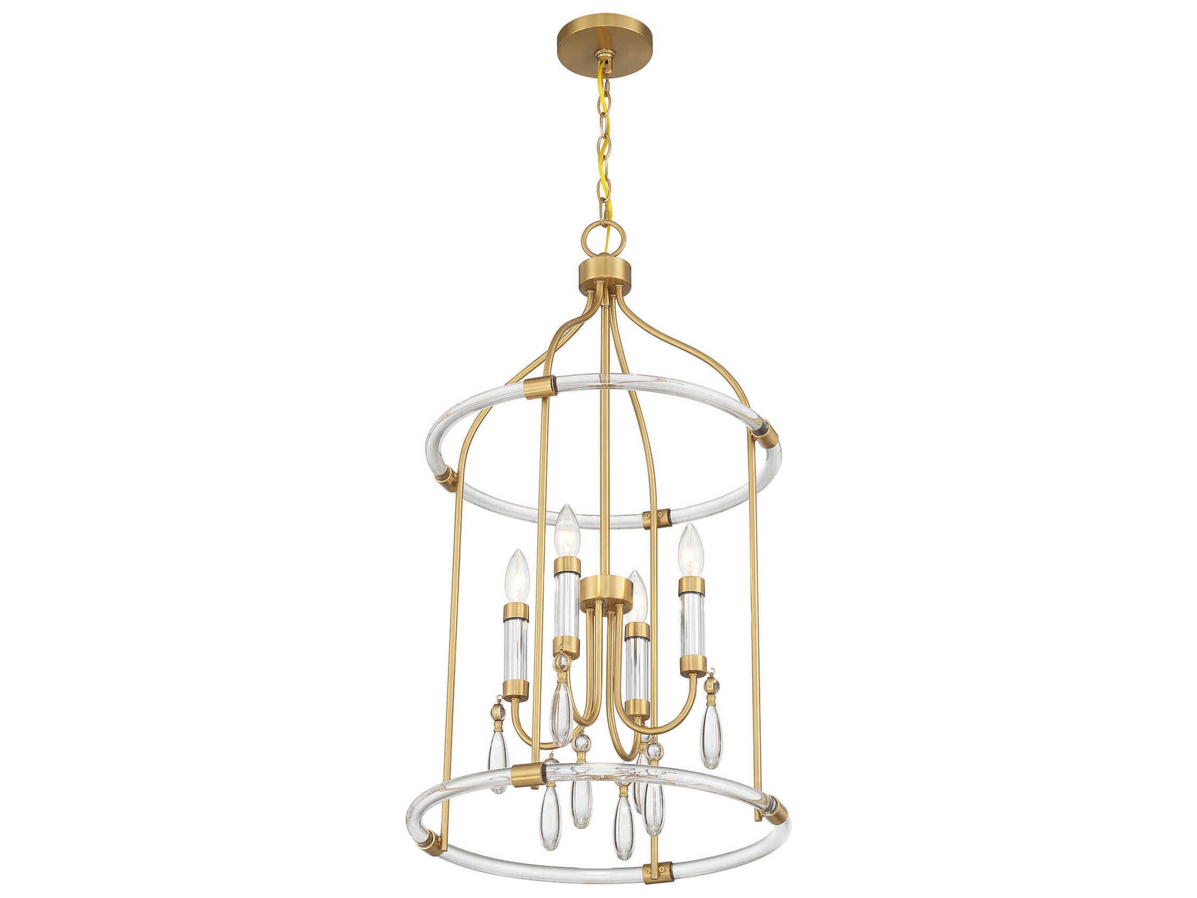 Savoy House Mayfair 4-Light Warm Brass Chrome Lantern Pendant