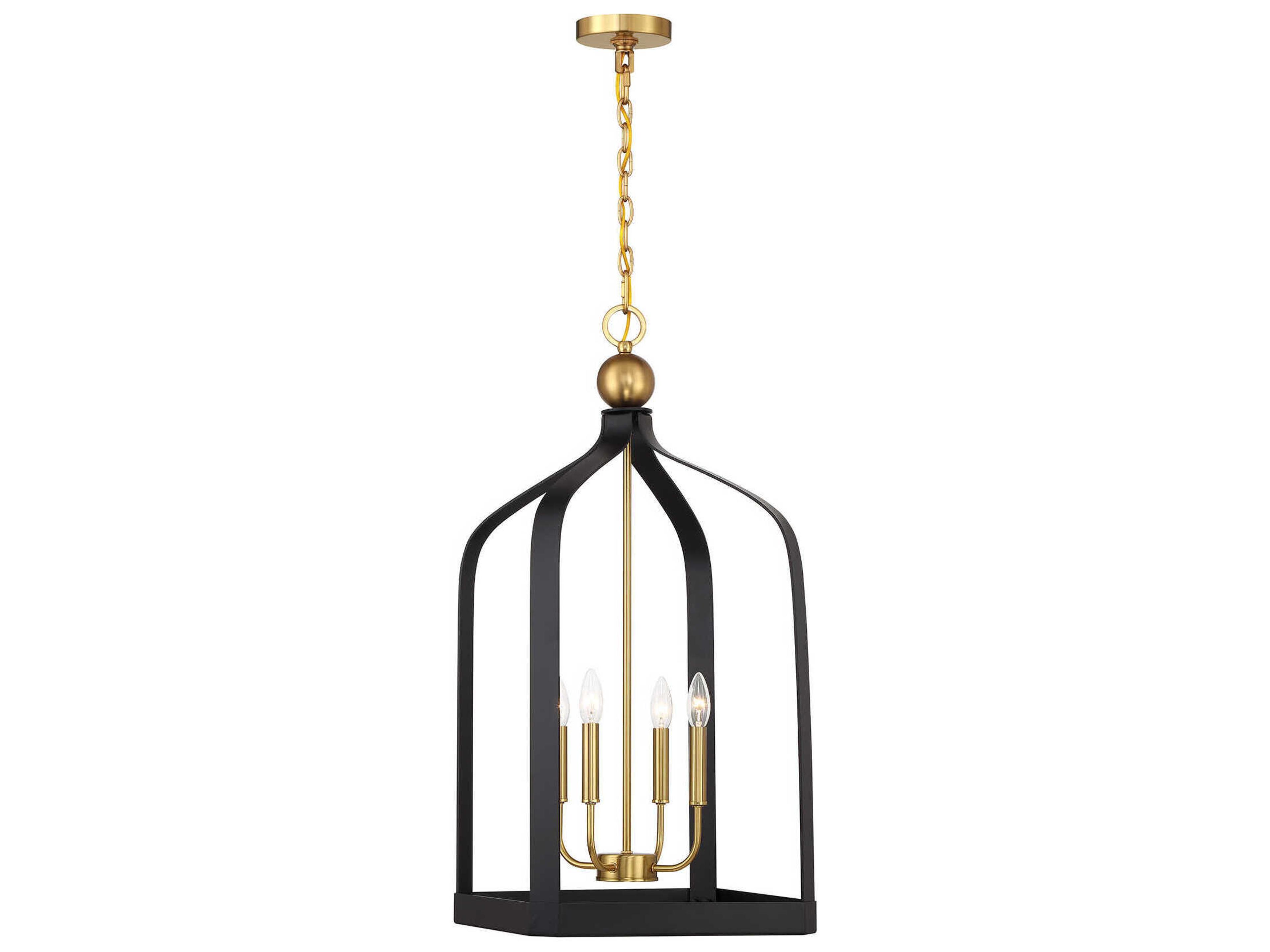 Sheffield 4-Light Matte Black Warm Brass Pendant