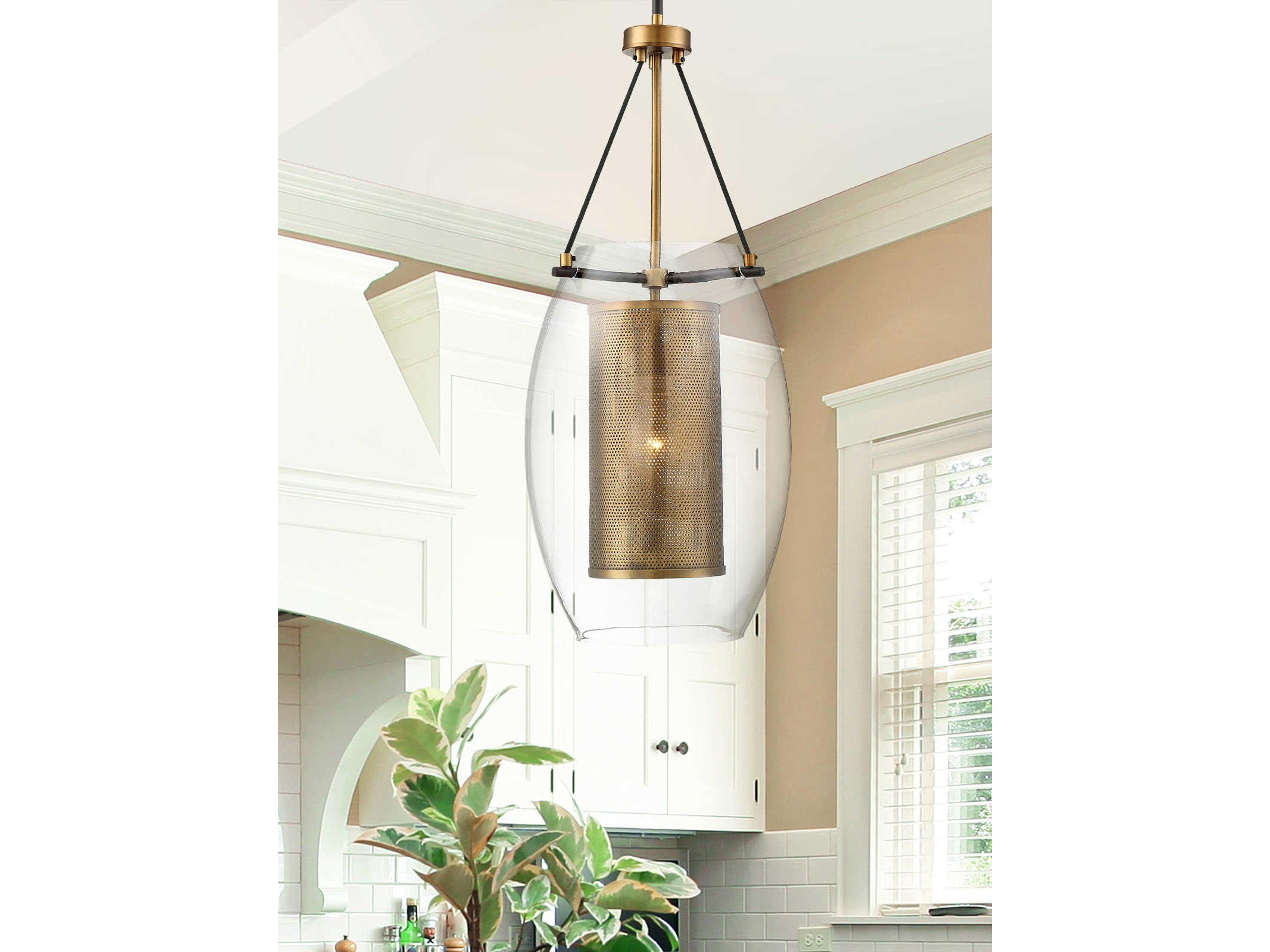 Savoy House Dunbar 1-Light Warm Brass Bronze Glass Cylinder Pendant