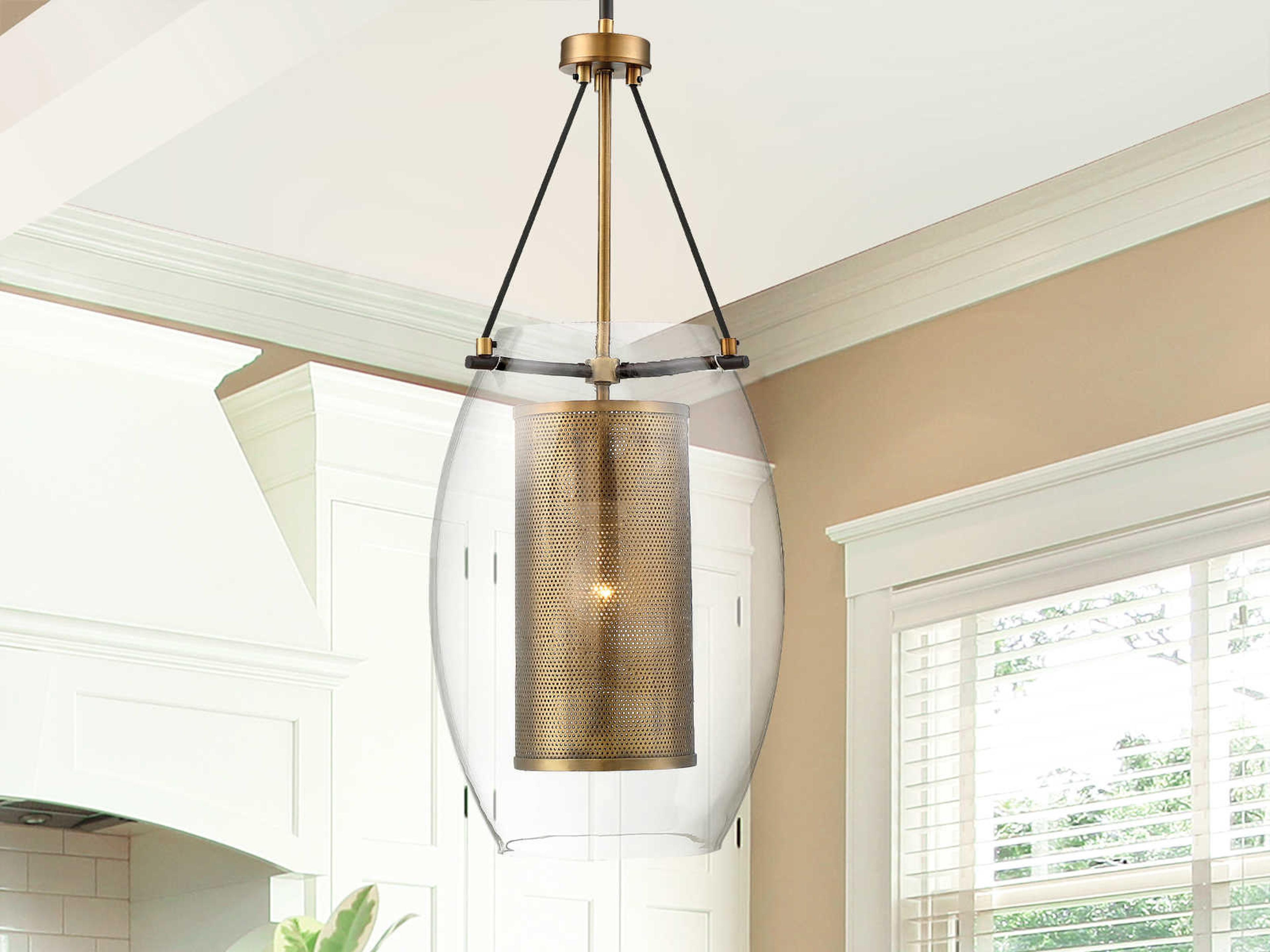 Savoy House Dunbar 1-Light Warm Brass Bronze Glass Cylinder Pendant