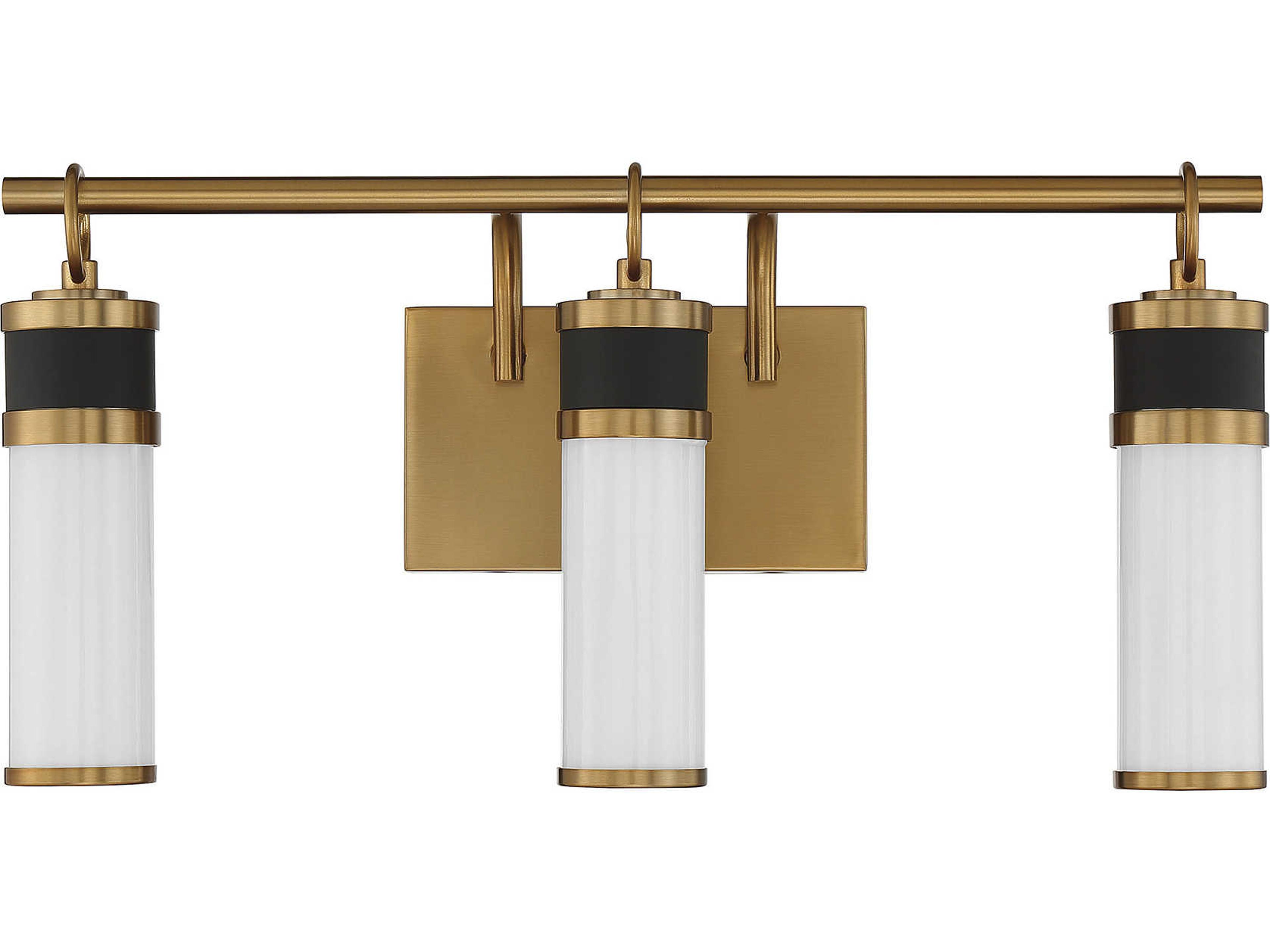 Savoy House Abel 3-Light Matte Black Warm Brass Glass LED Vanity Light