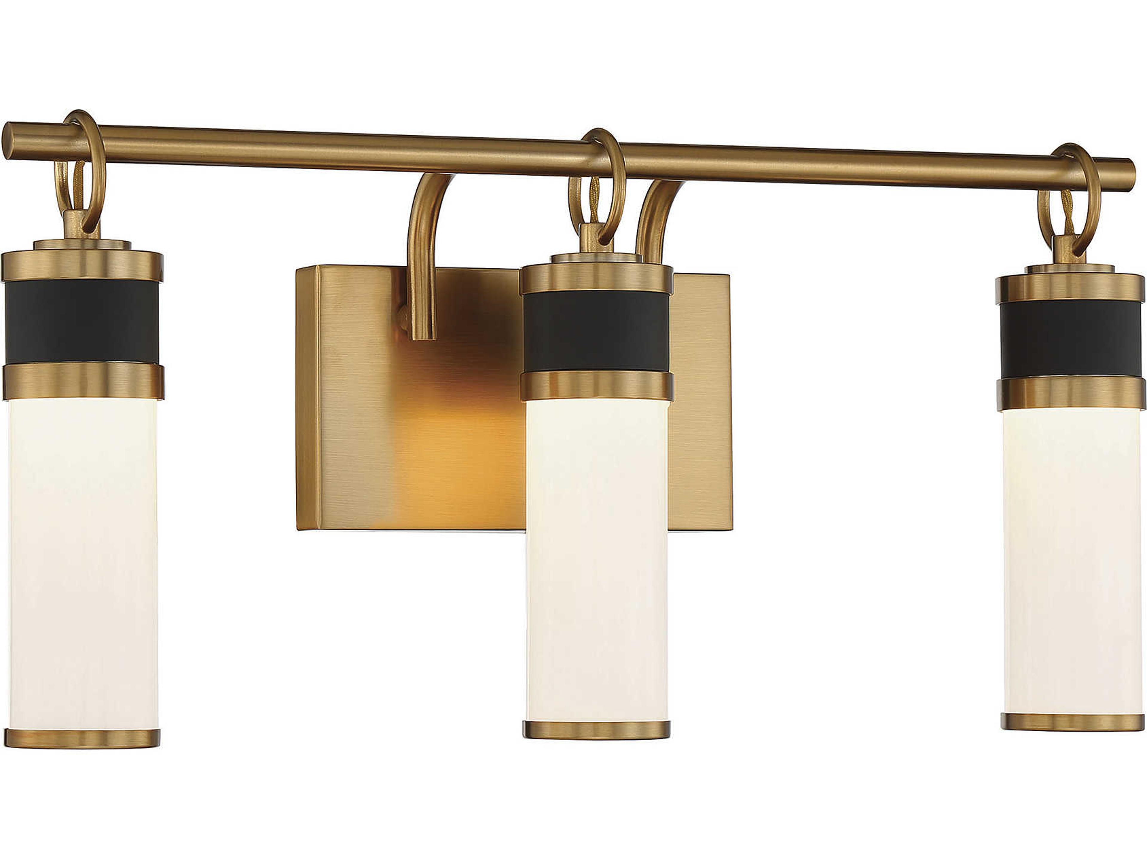 Savoy House Abel 3-Light Matte Black Warm Brass Glass LED Vanity Light