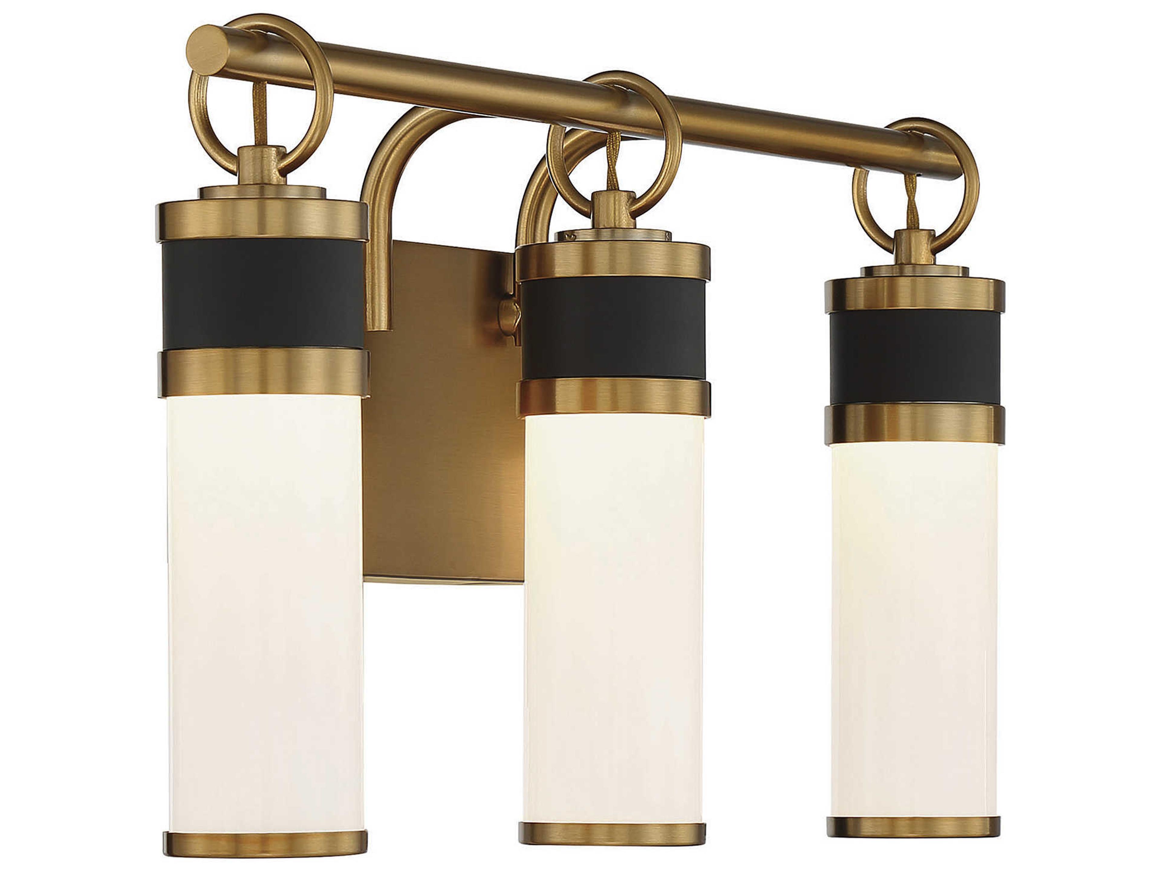 Savoy House Abel 3-Light Matte Black Warm Brass Glass LED Vanity Light