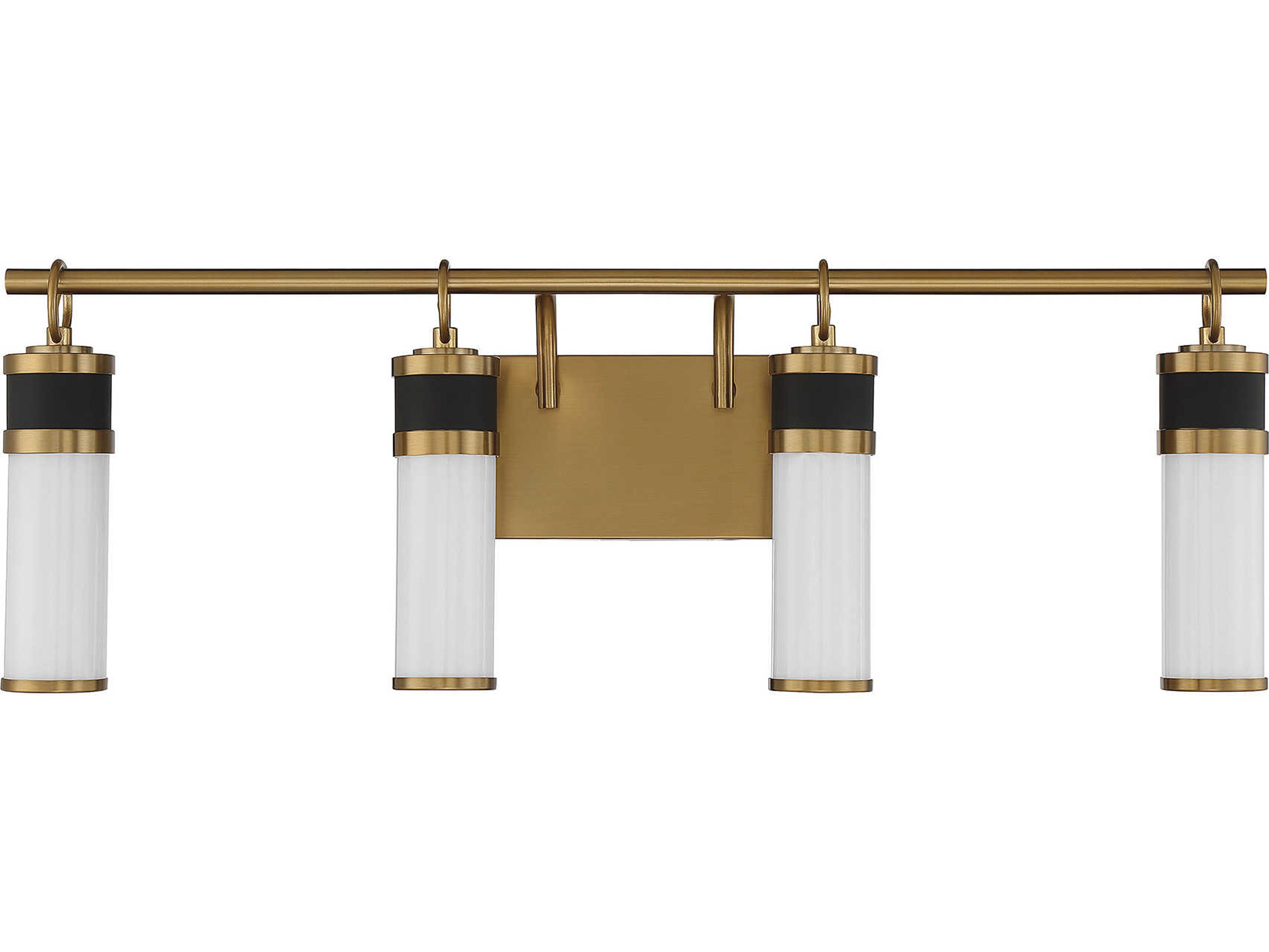Savoy House Abel 4-Light Matte Black Warm Brass Glass LED Vanity Light