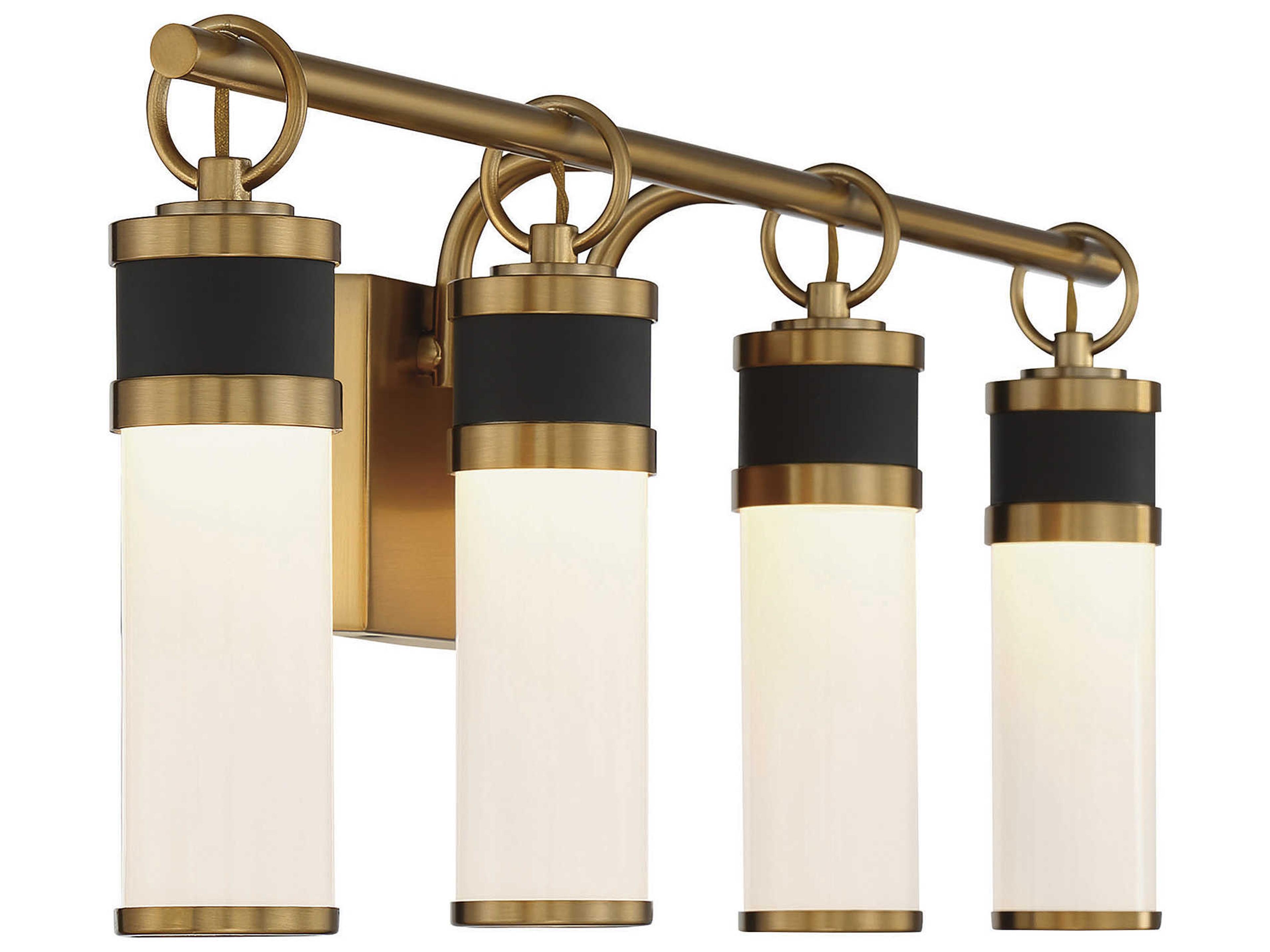 Savoy House Abel 4-Light Matte Black Warm Brass Glass LED Vanity Light