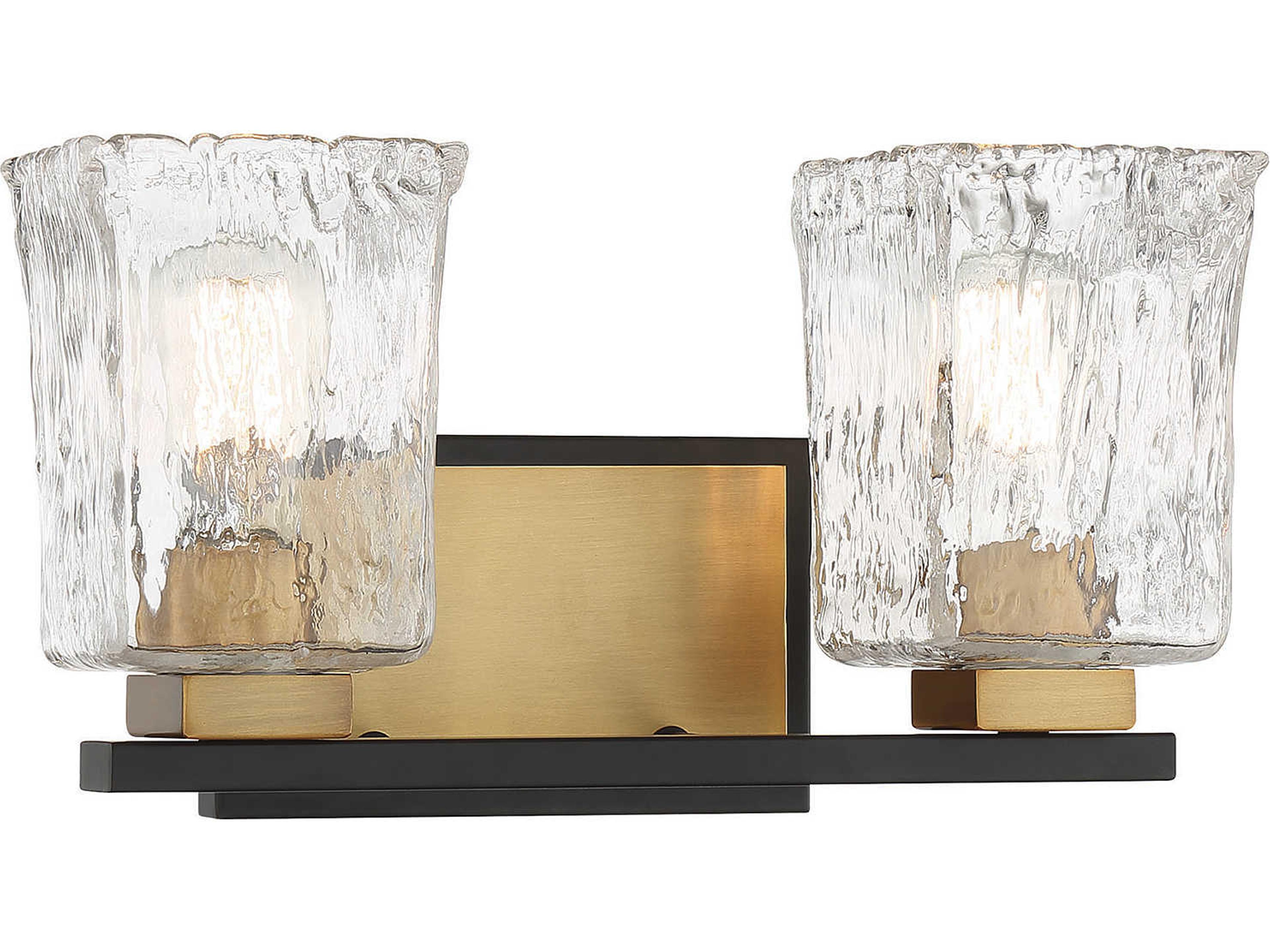 Savoy House Sidney 2-Light Matte Black Warm Brass Glass Vanity Light