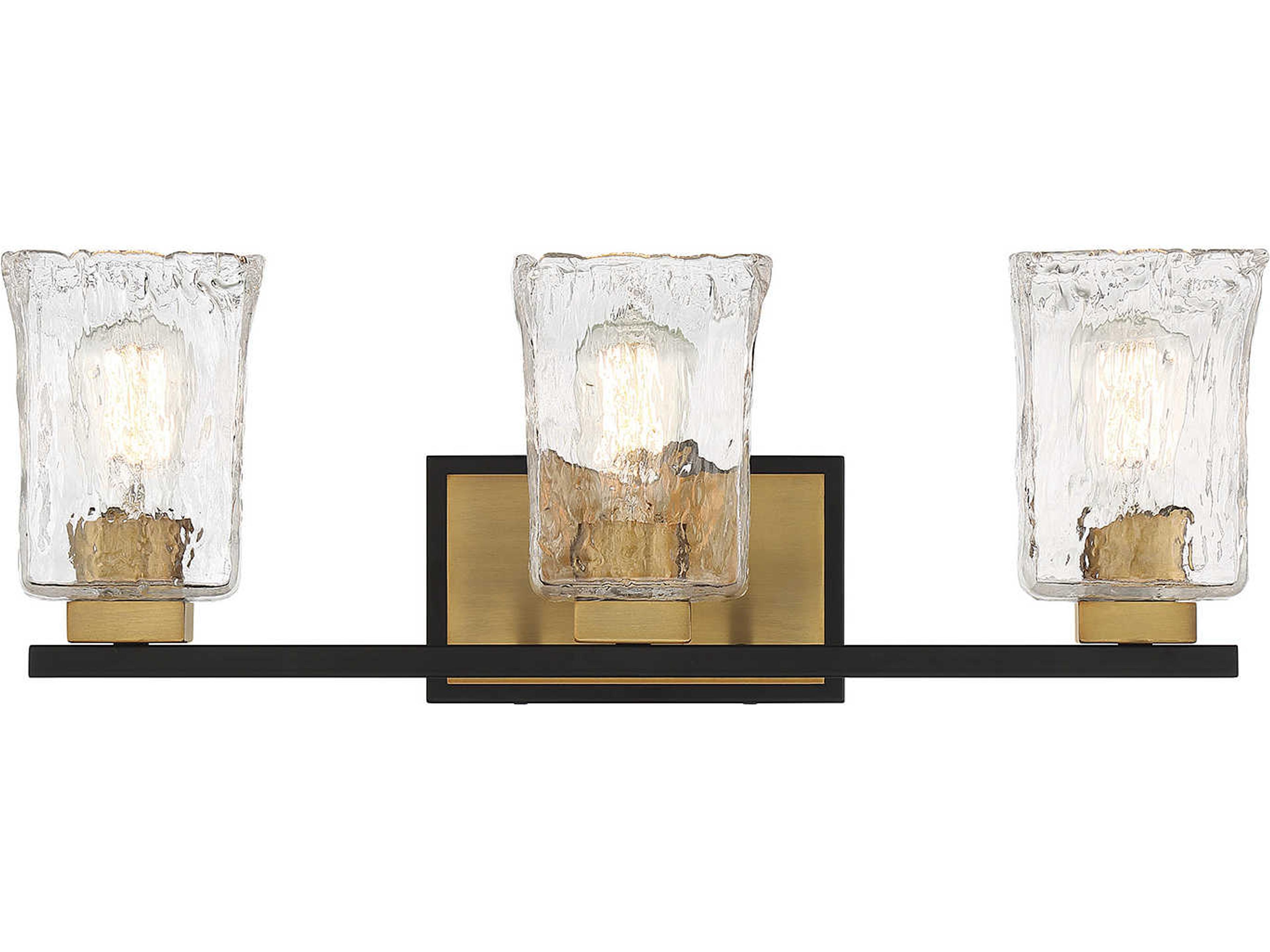 Sidney 3-Light Matte Black Warm Brass Glass Vanity Light