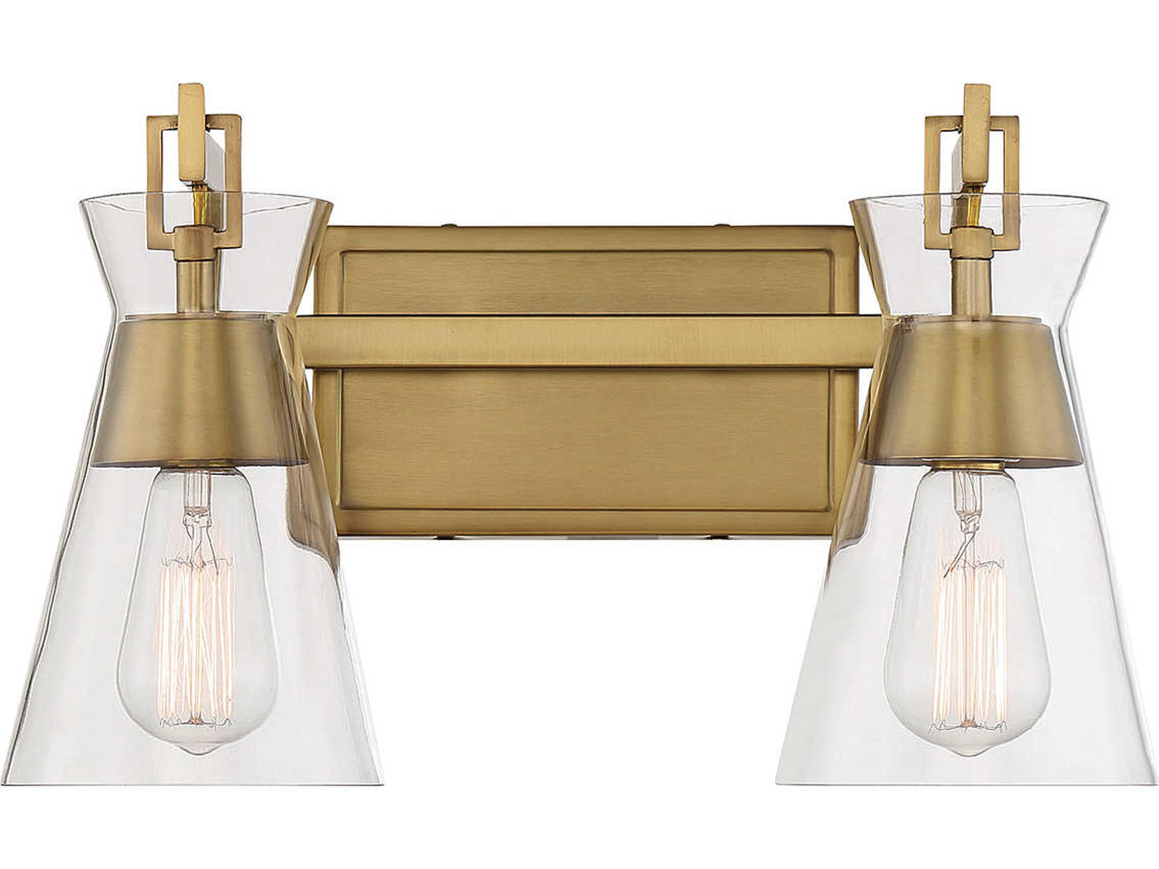 Lakewood 2-Light Warm Brass Glass Vanity Light