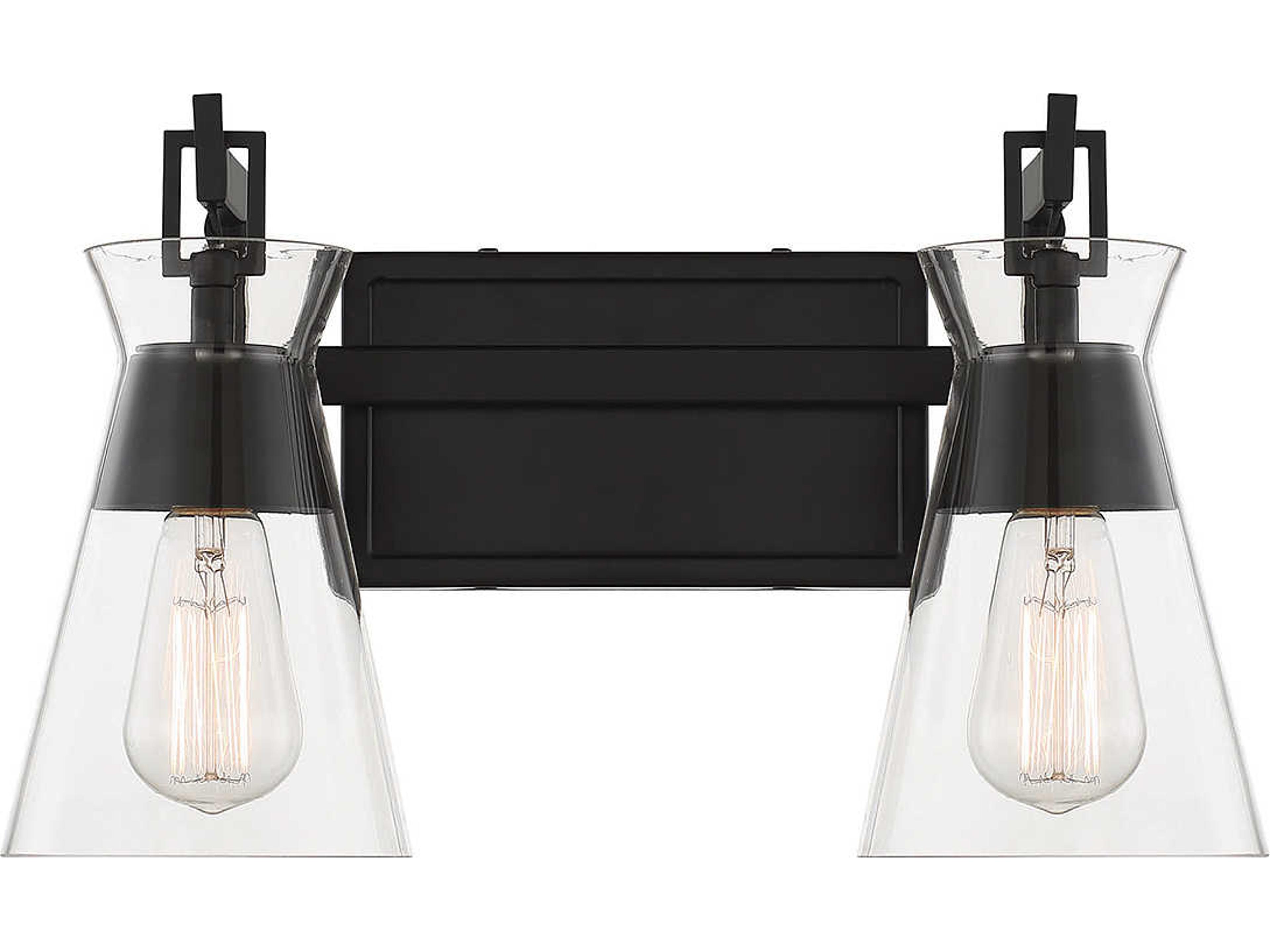 Lakewood 2-Light Matte Black Glass Vanity Light