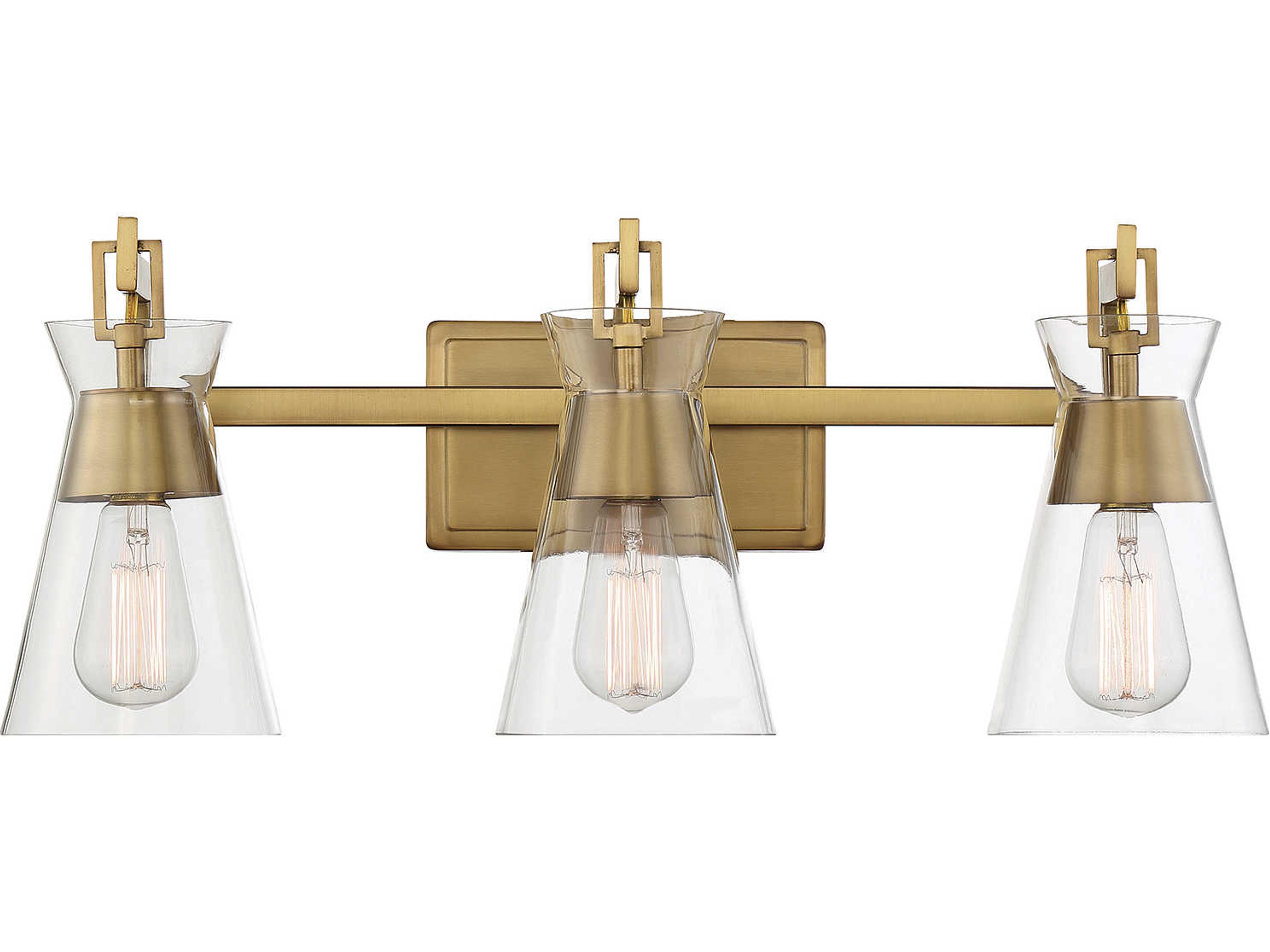 Lakewood 3-Light Warm Brass Glass Vanity Light