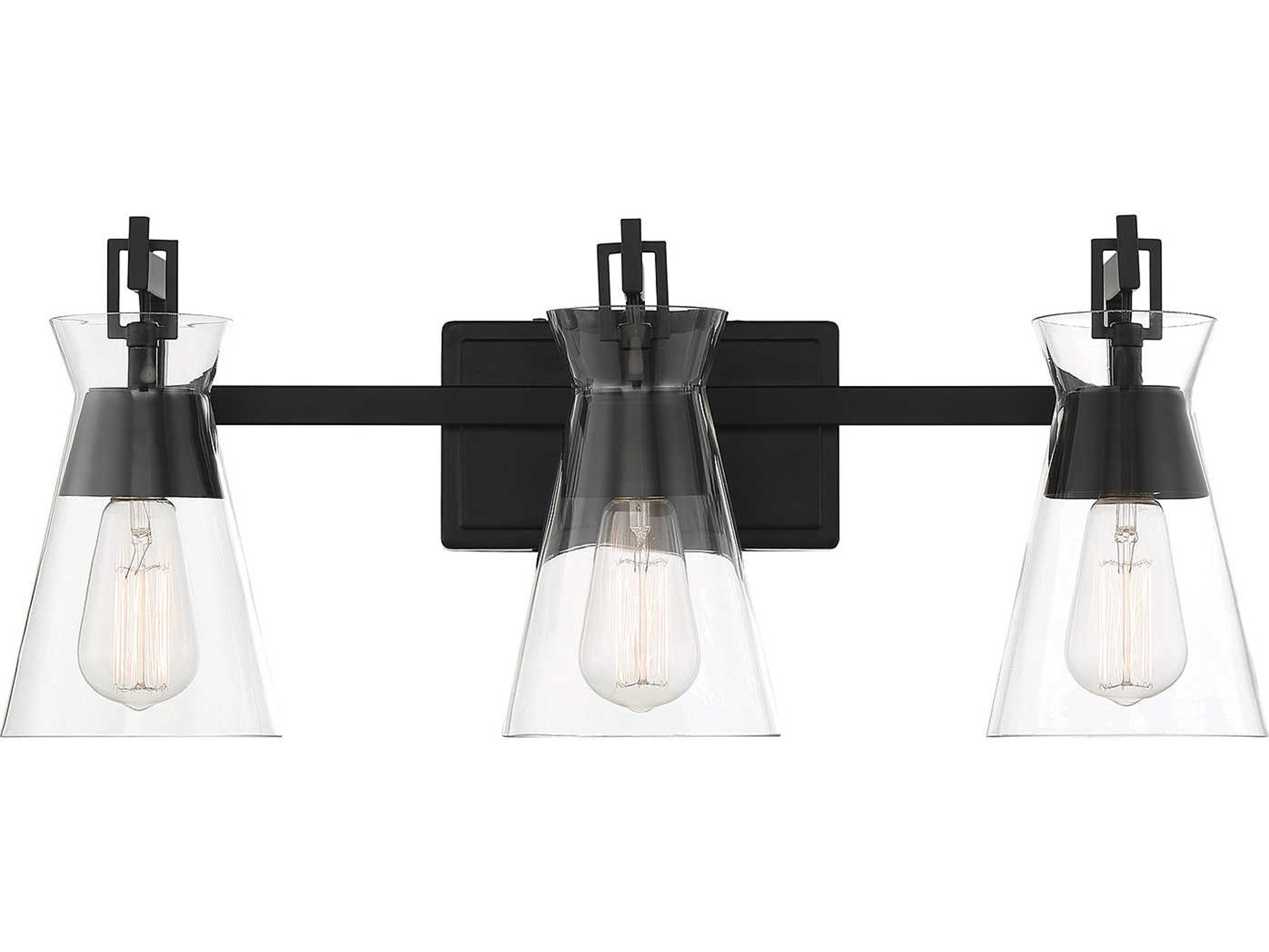 Lakewood 3-Light Matte Black Glass Vanity Light
