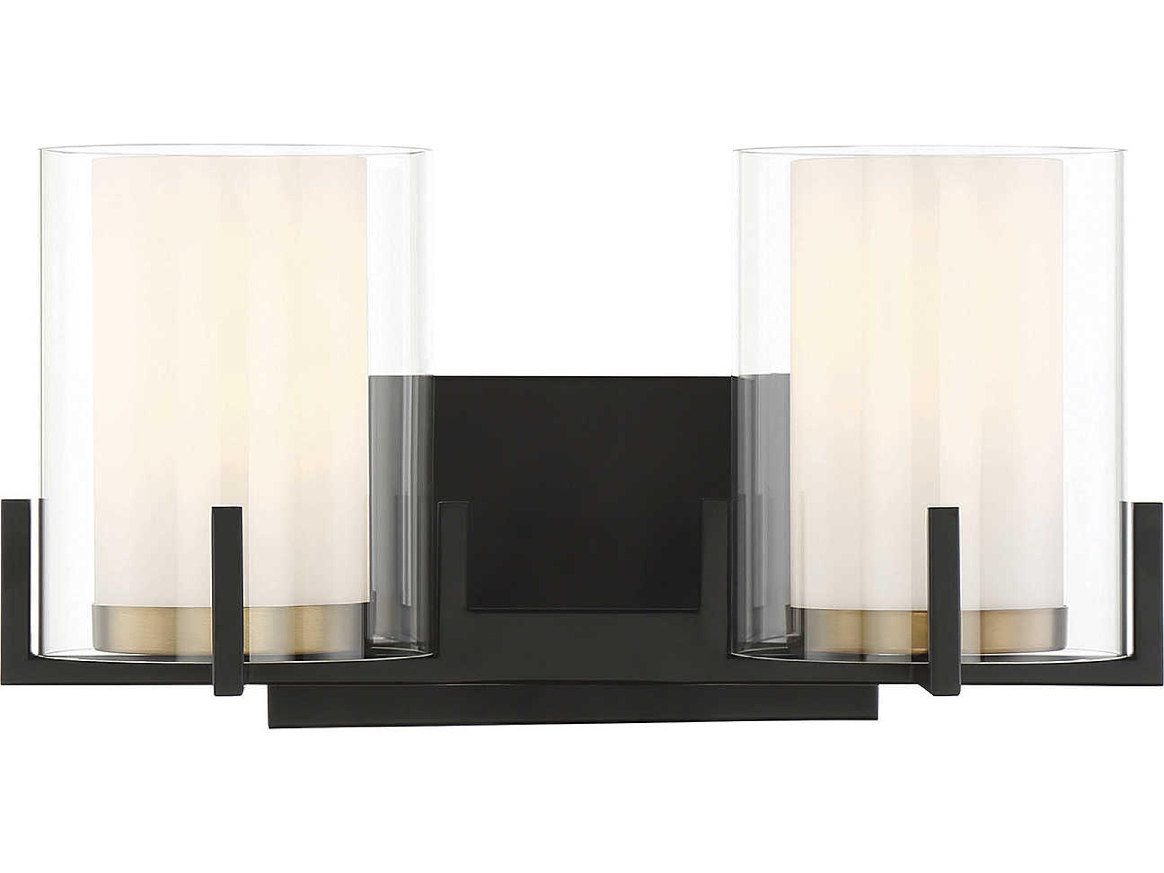 Eaton 2-Light Matte Black Warm Brass Glass Vanity Light