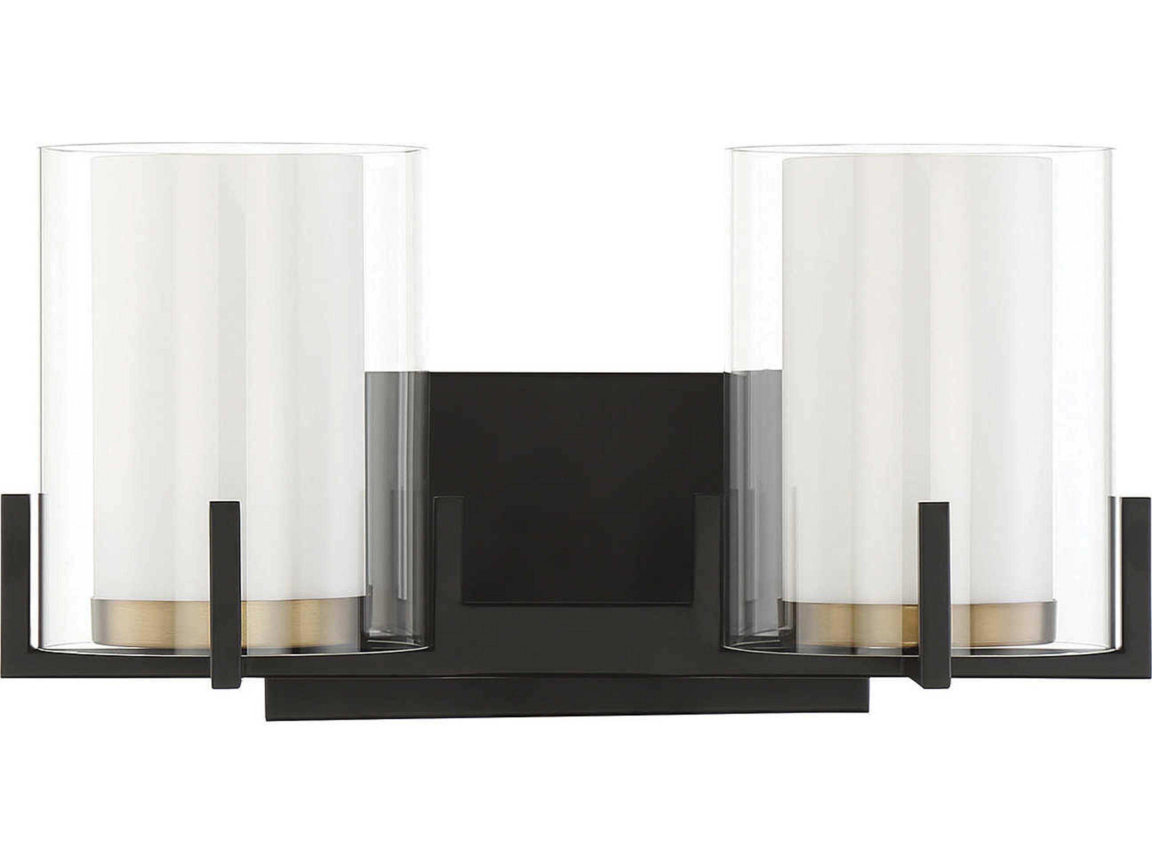 Savoy House Eaton 2-Light Matte Black Warm Brass Glass Vanity Light