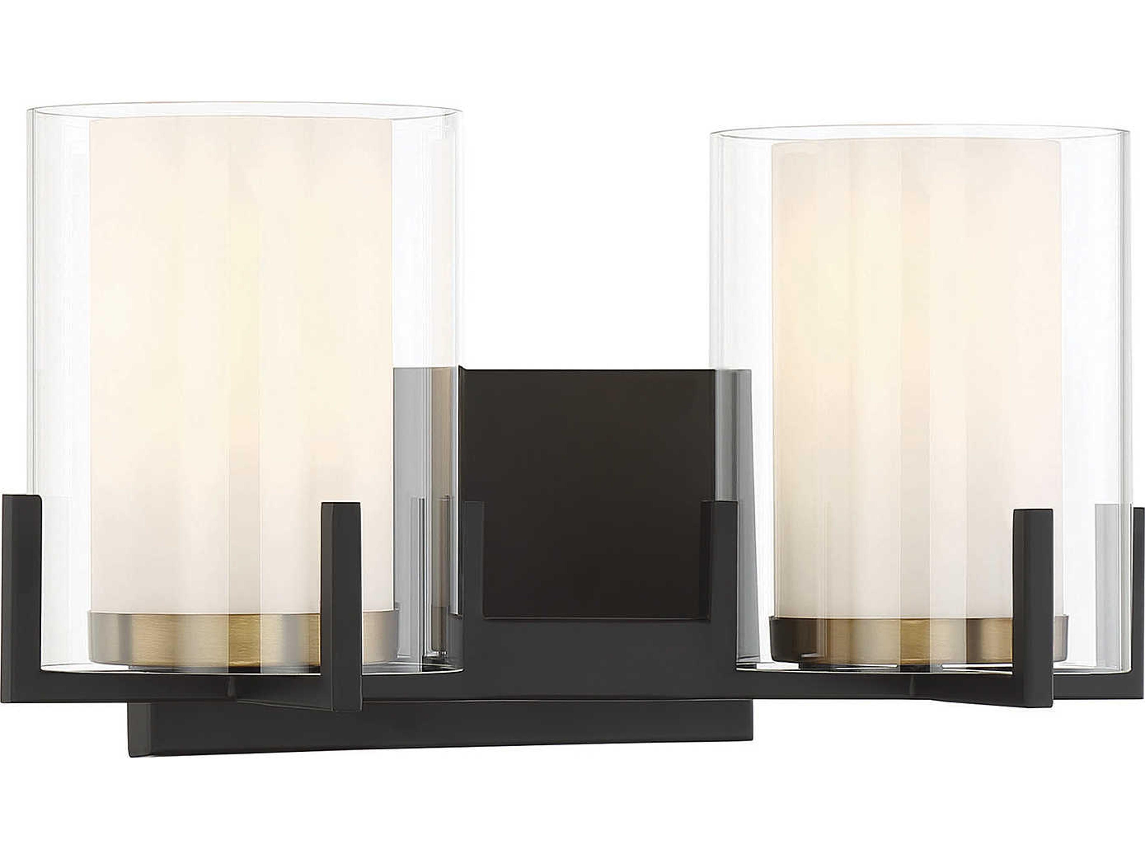 Savoy House Eaton 2-Light Matte Black Warm Brass Glass Vanity Light
