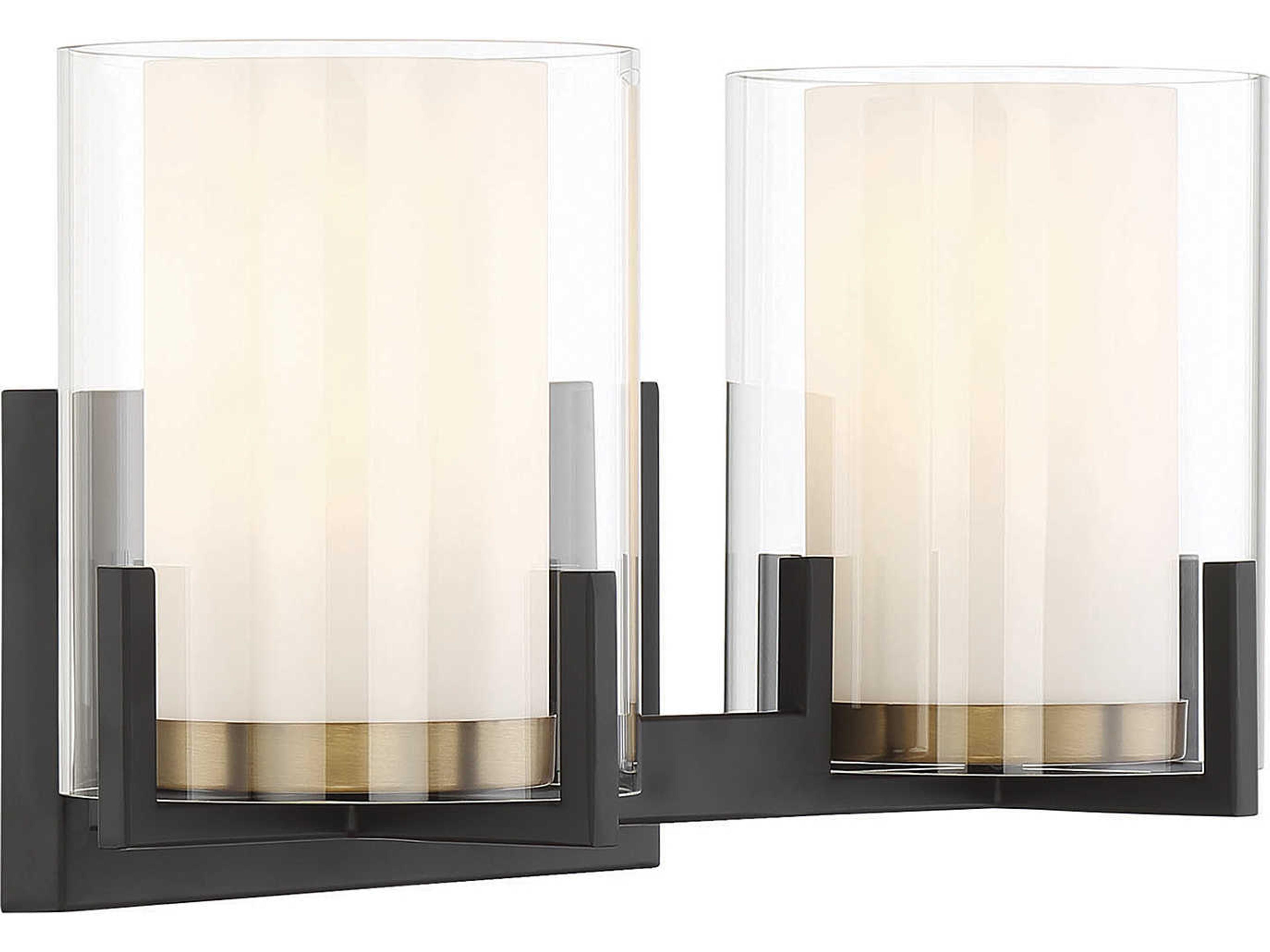 Savoy House Eaton 2-Light Matte Black Warm Brass Glass Vanity Light
