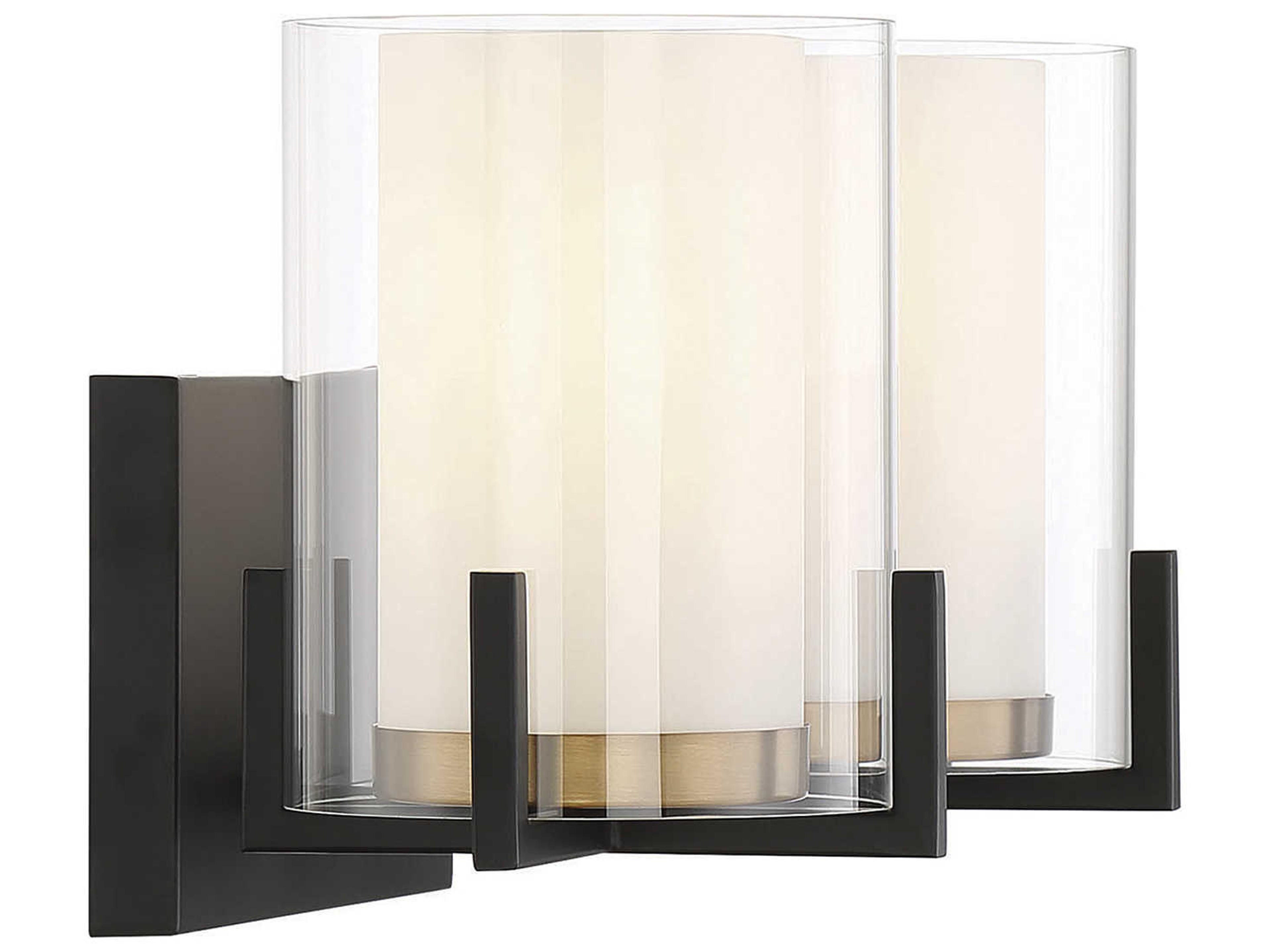 Savoy House Eaton 2-Light Matte Black Warm Brass Glass Vanity Light