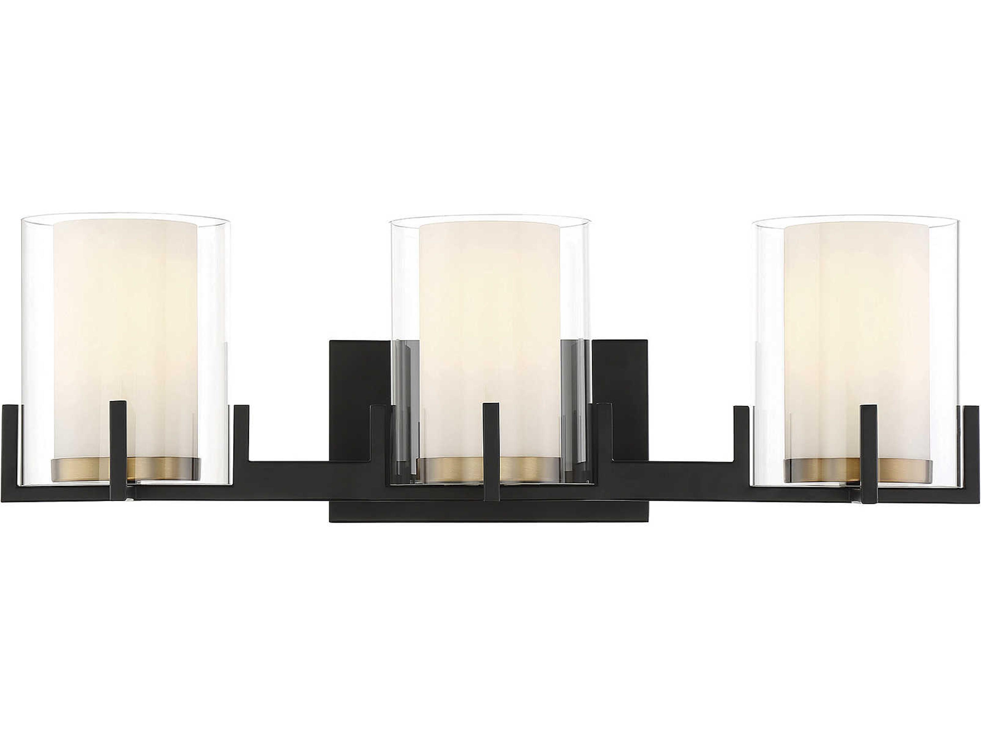 Eaton 3-Light Matte Black Warm Brass Glass Vanity Light
