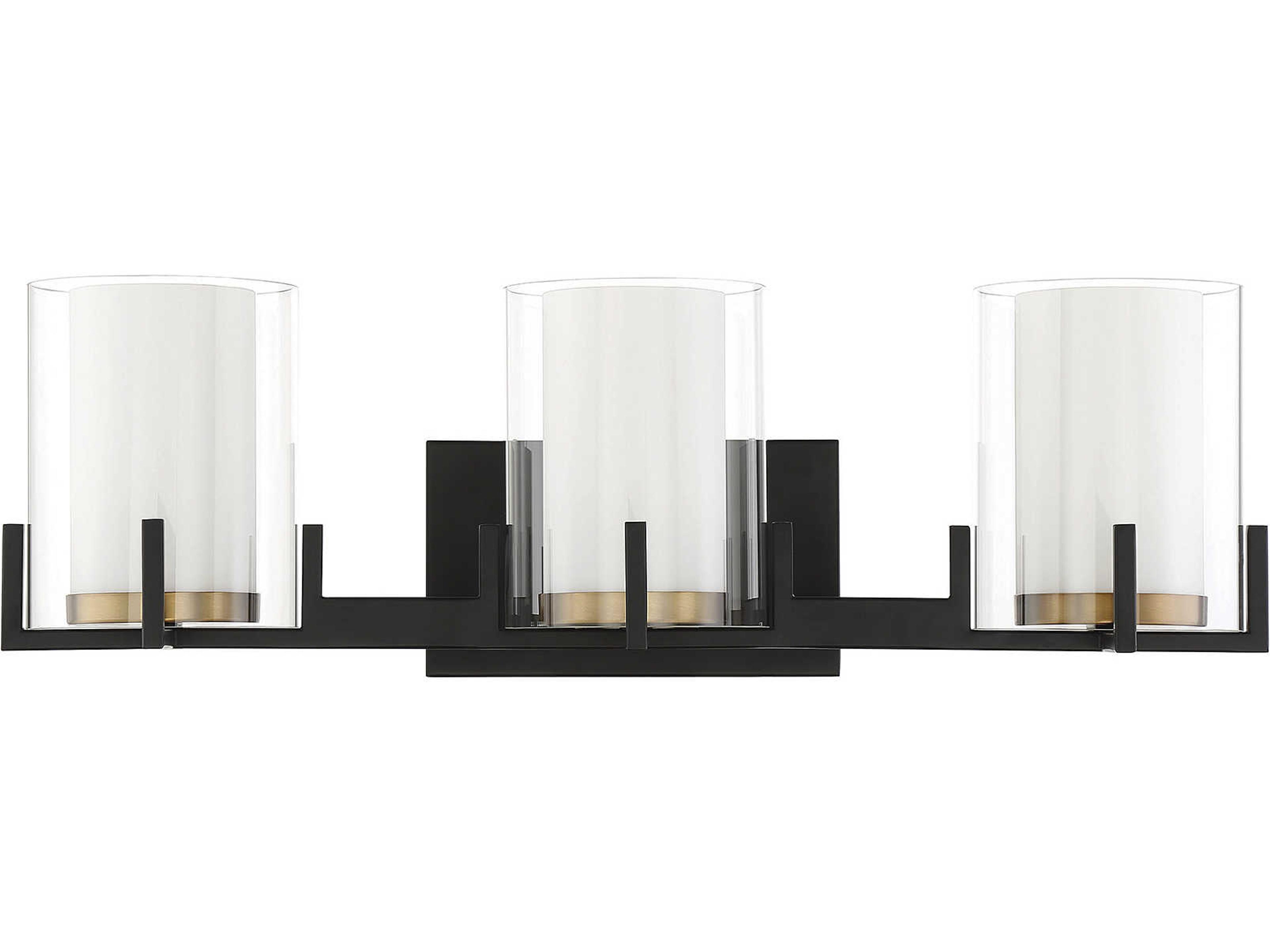 Savoy House Eaton 3-Light Matte Black Warm Brass Glass Vanity Light