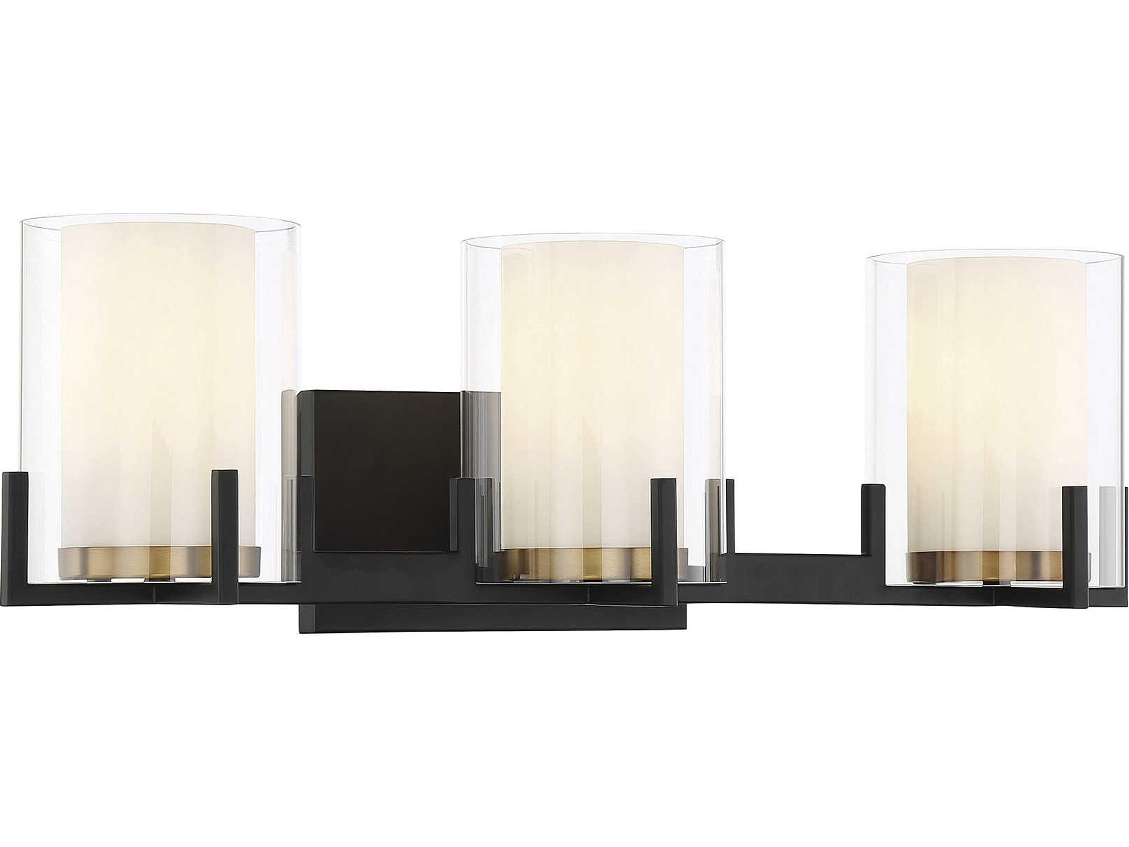Savoy House Eaton 3-Light Matte Black Warm Brass Glass Vanity Light