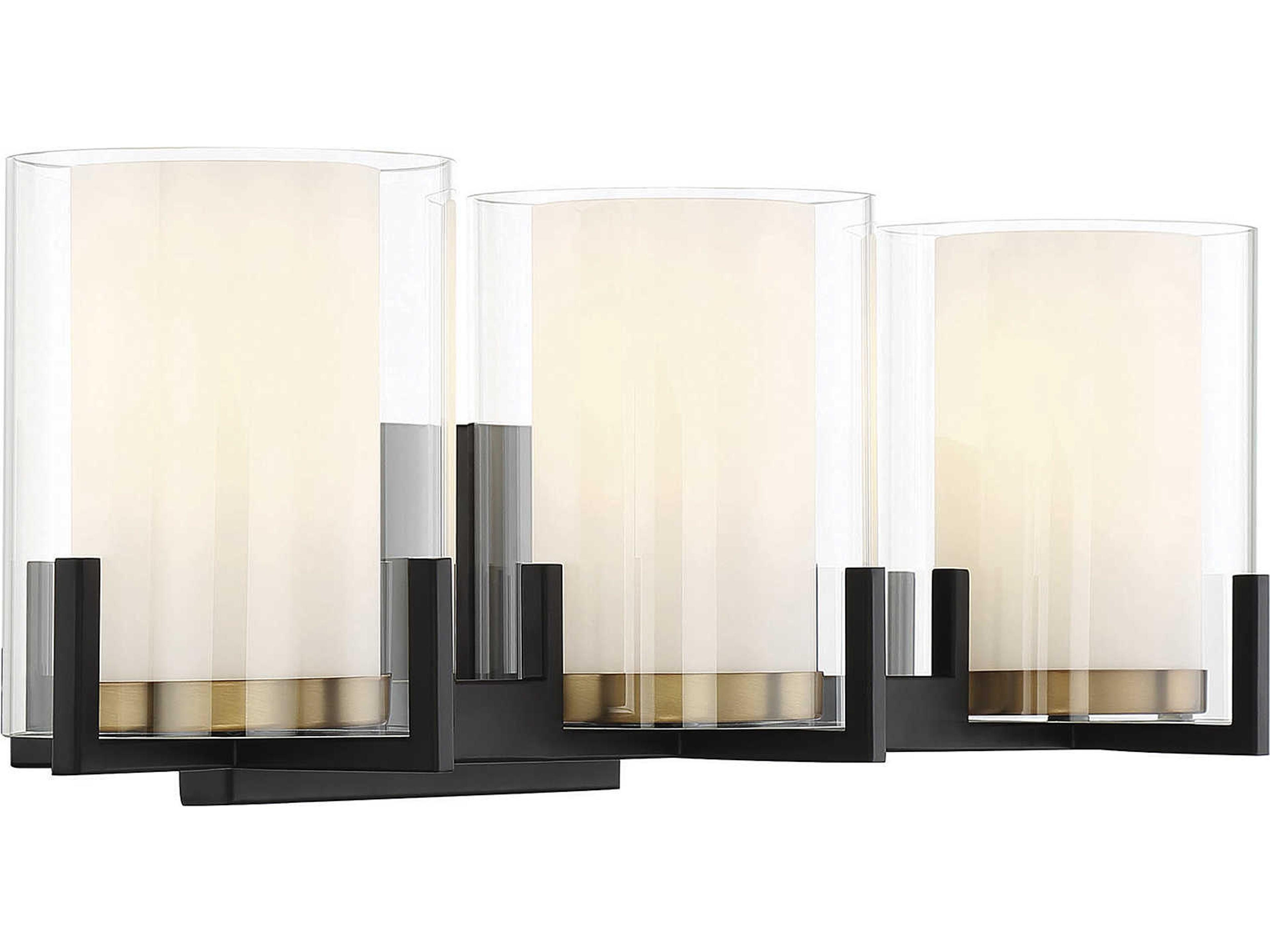 Savoy House Eaton 3-Light Matte Black Warm Brass Glass Vanity Light