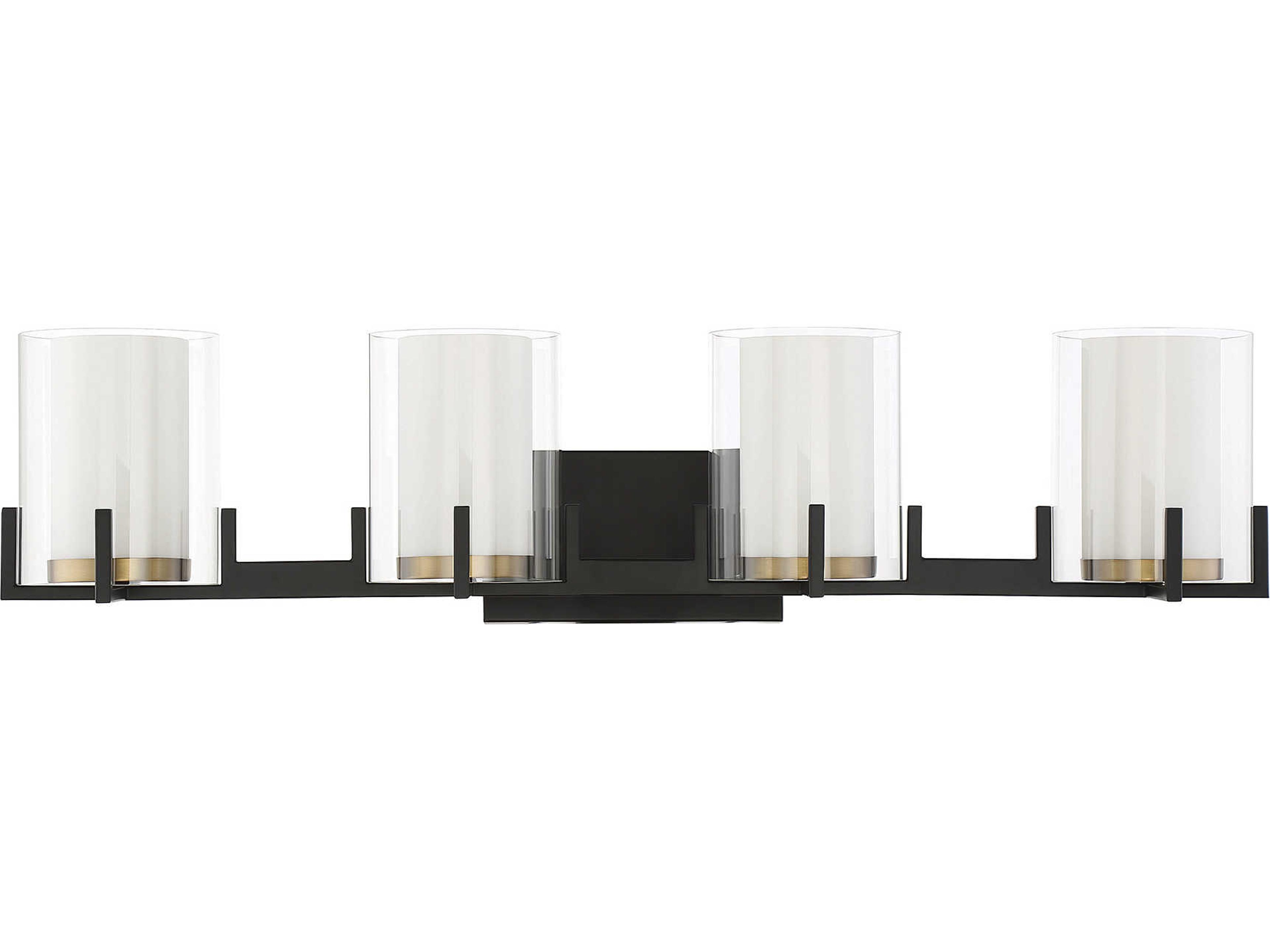 Savoy House Eaton 4-Light Matte Black Warm Brass Glass Vanity Light