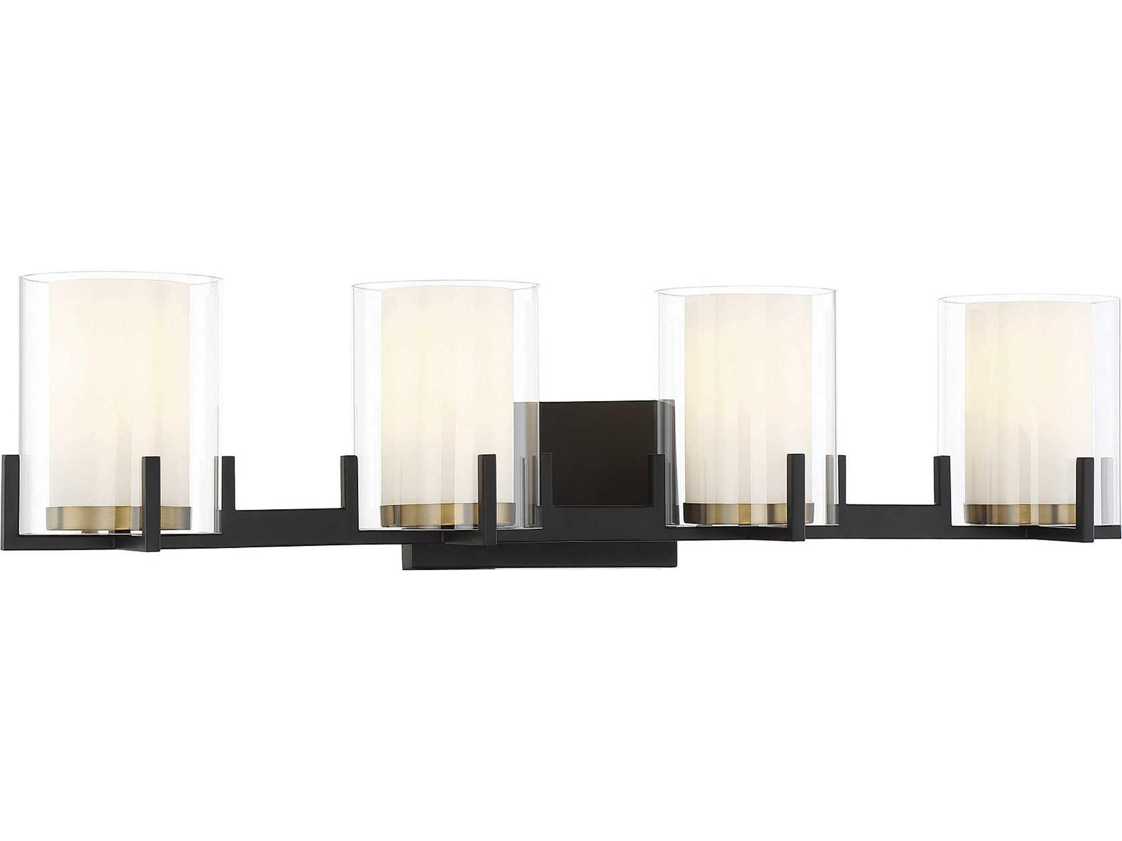 Savoy House Eaton 4-Light Matte Black Warm Brass Glass Vanity Light