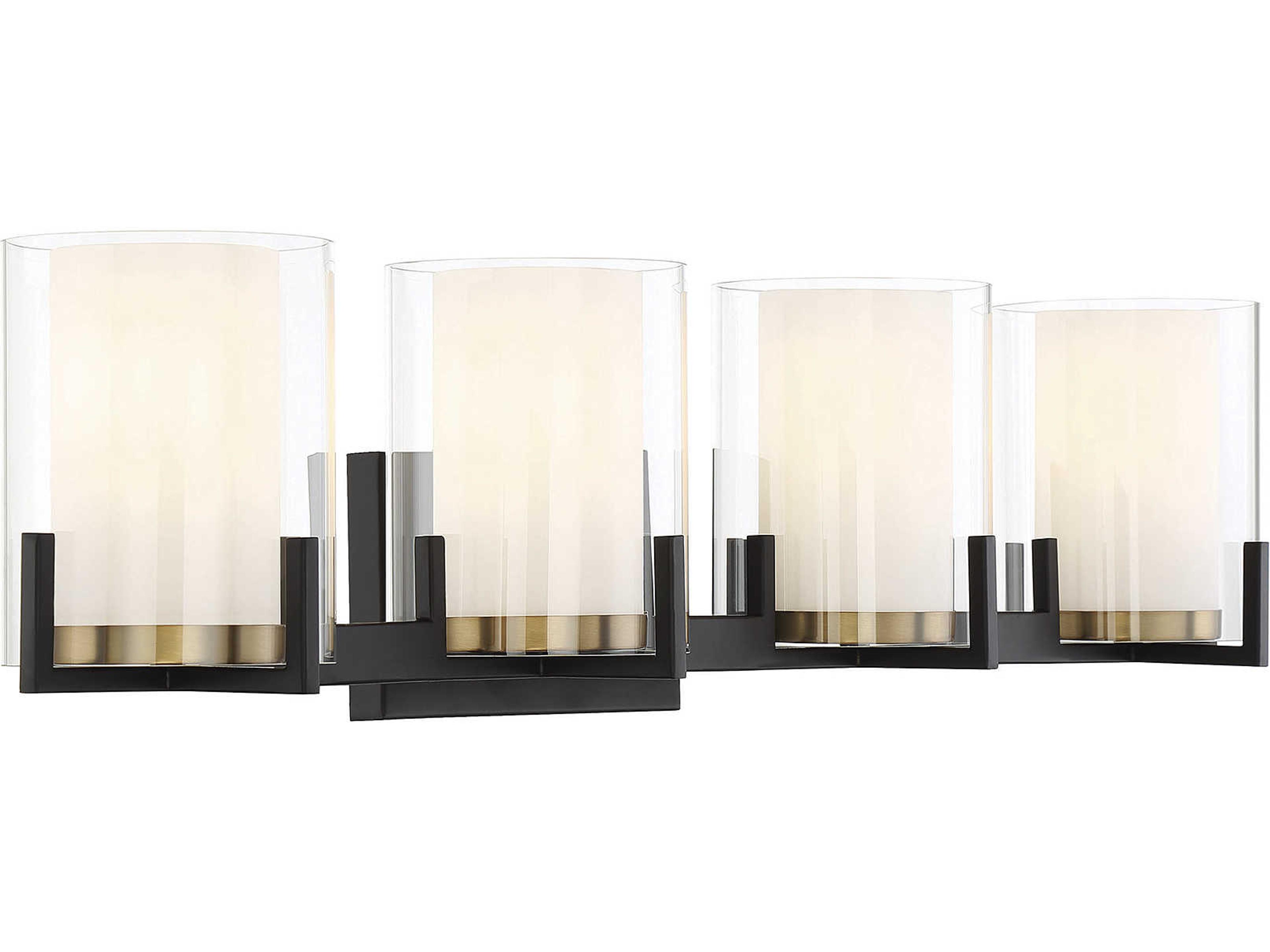 Savoy House Eaton 4-Light Matte Black Warm Brass Glass Vanity Light
