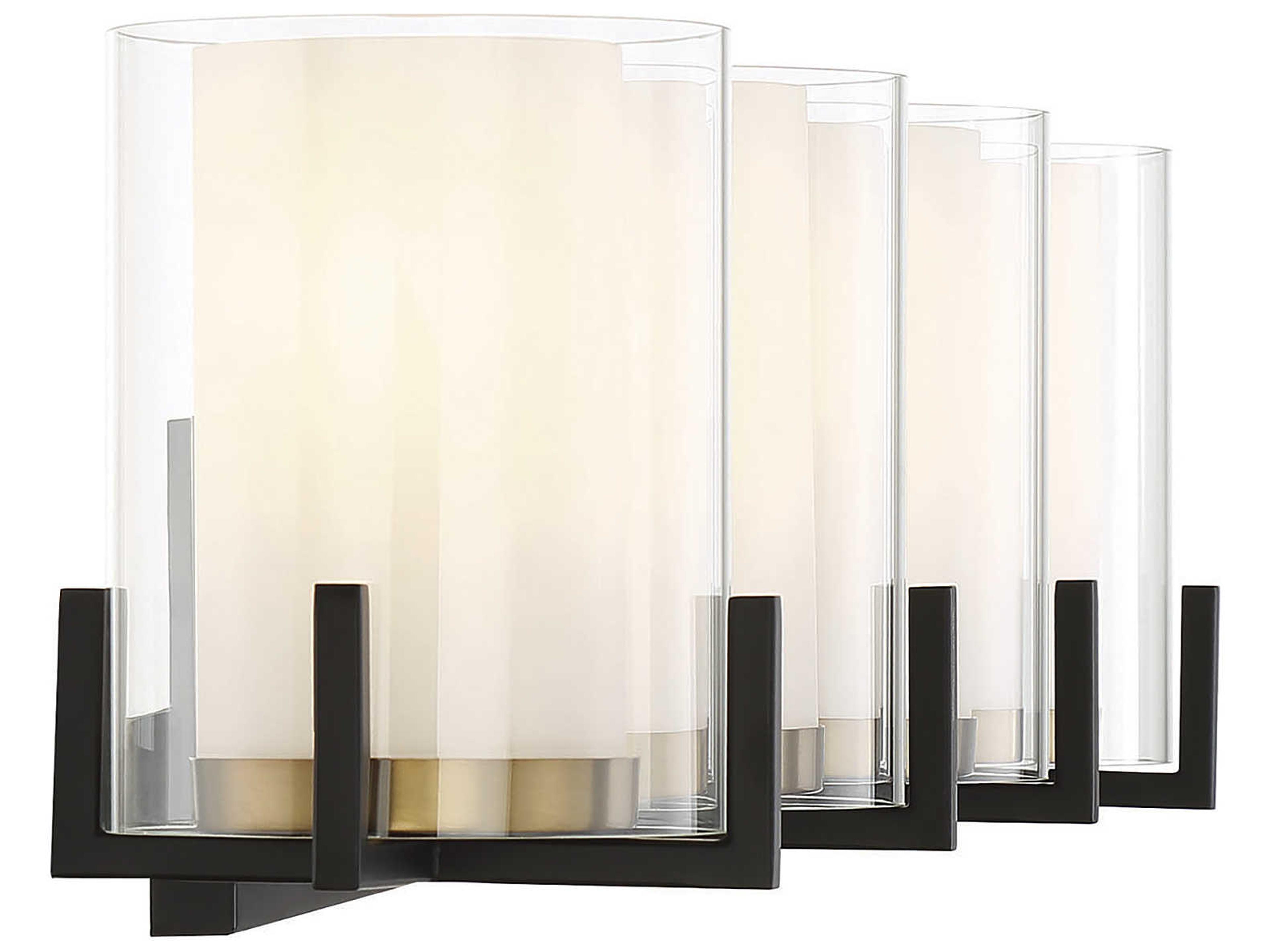 Savoy House Eaton 4-Light Matte Black Warm Brass Glass Vanity Light