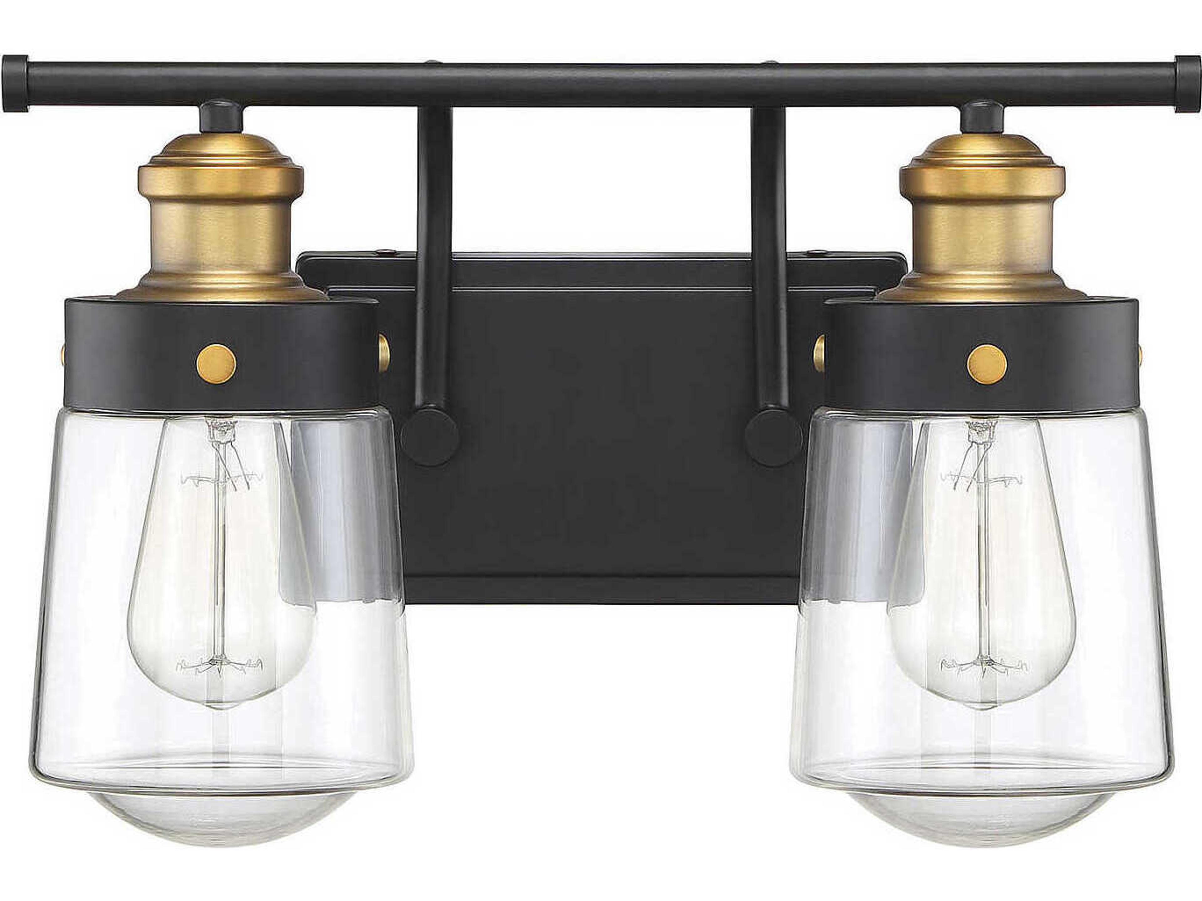 Savoy House Macauley 2-Light Vintage Black Warm Brass Glass Vanity Light