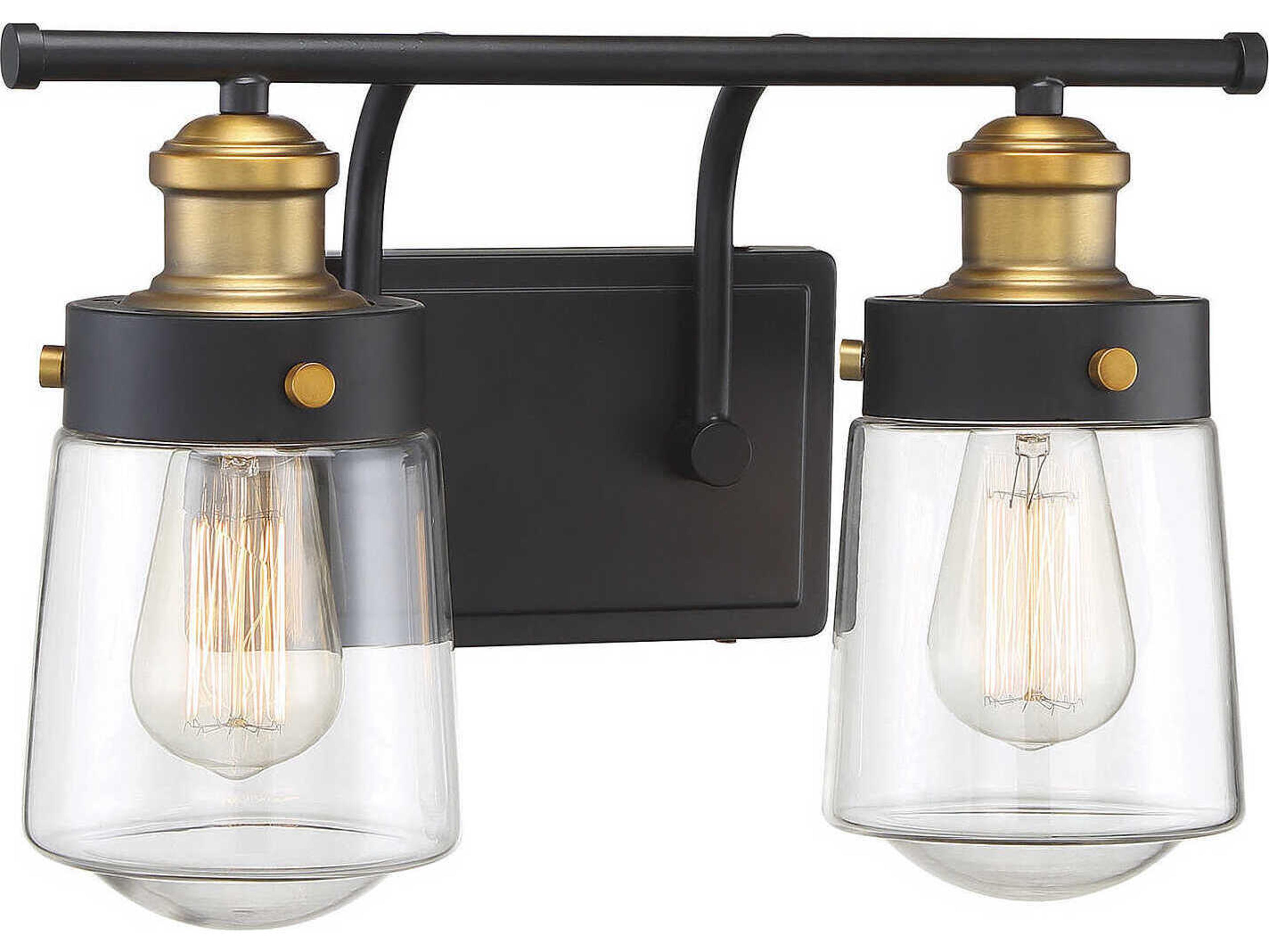Savoy House Macauley 2-Light Vintage Black Warm Brass Glass Vanity Light