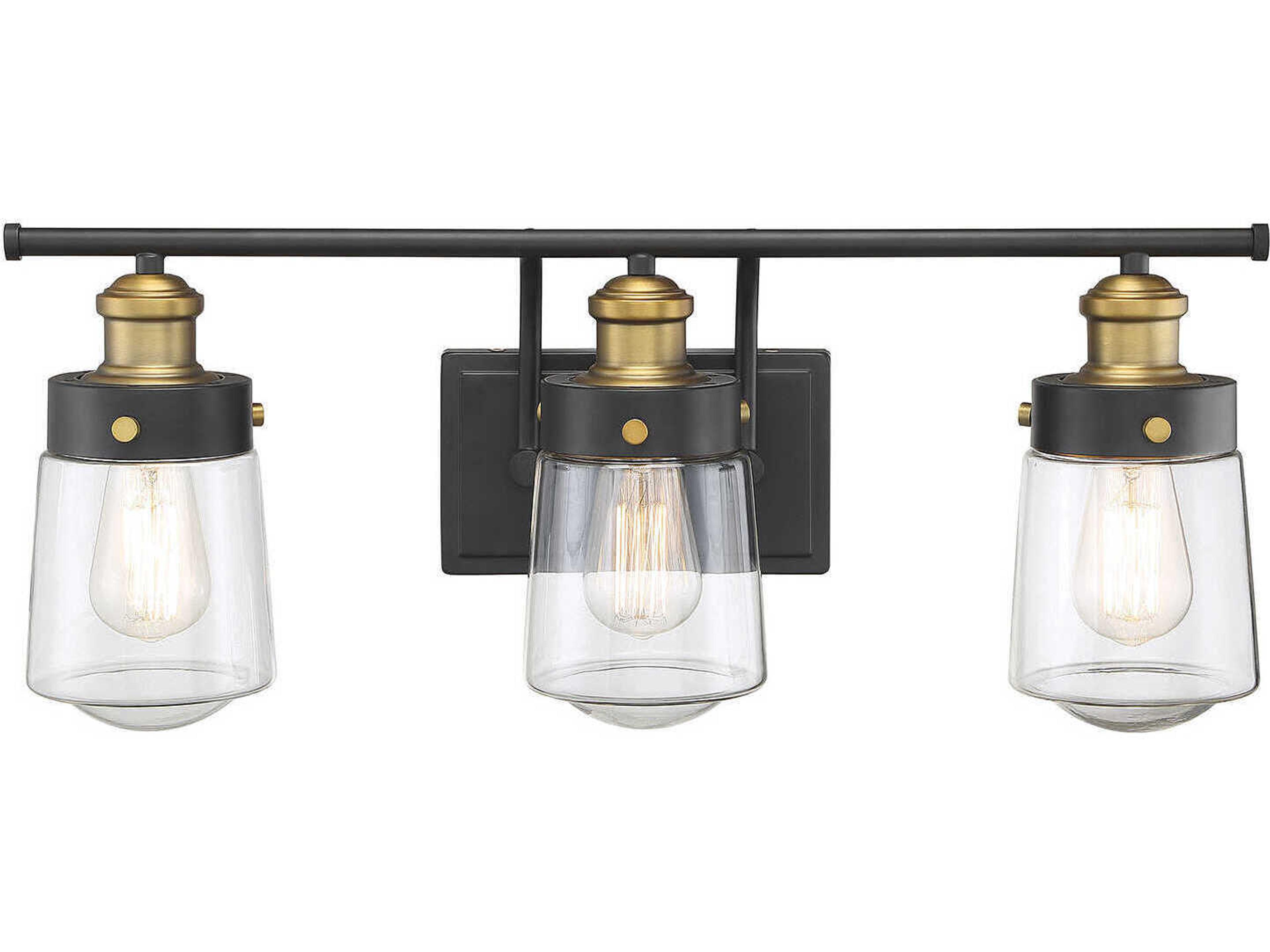 Macauley 3-Light Vintage Black Warm Brass Glass Vanity Light