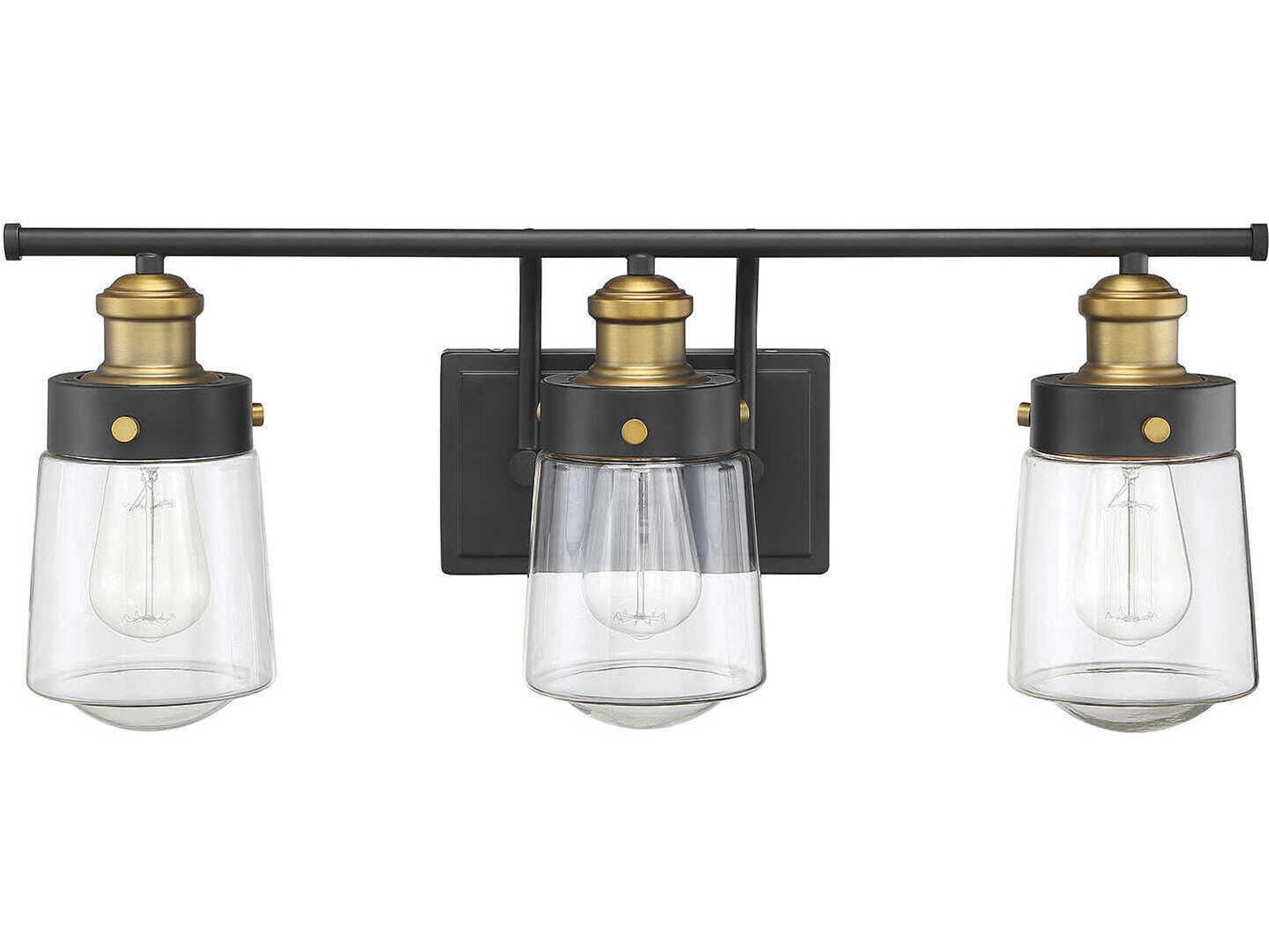 Savoy House Macauley 3-Light Vintage Black Warm Brass Glass Vanity Light