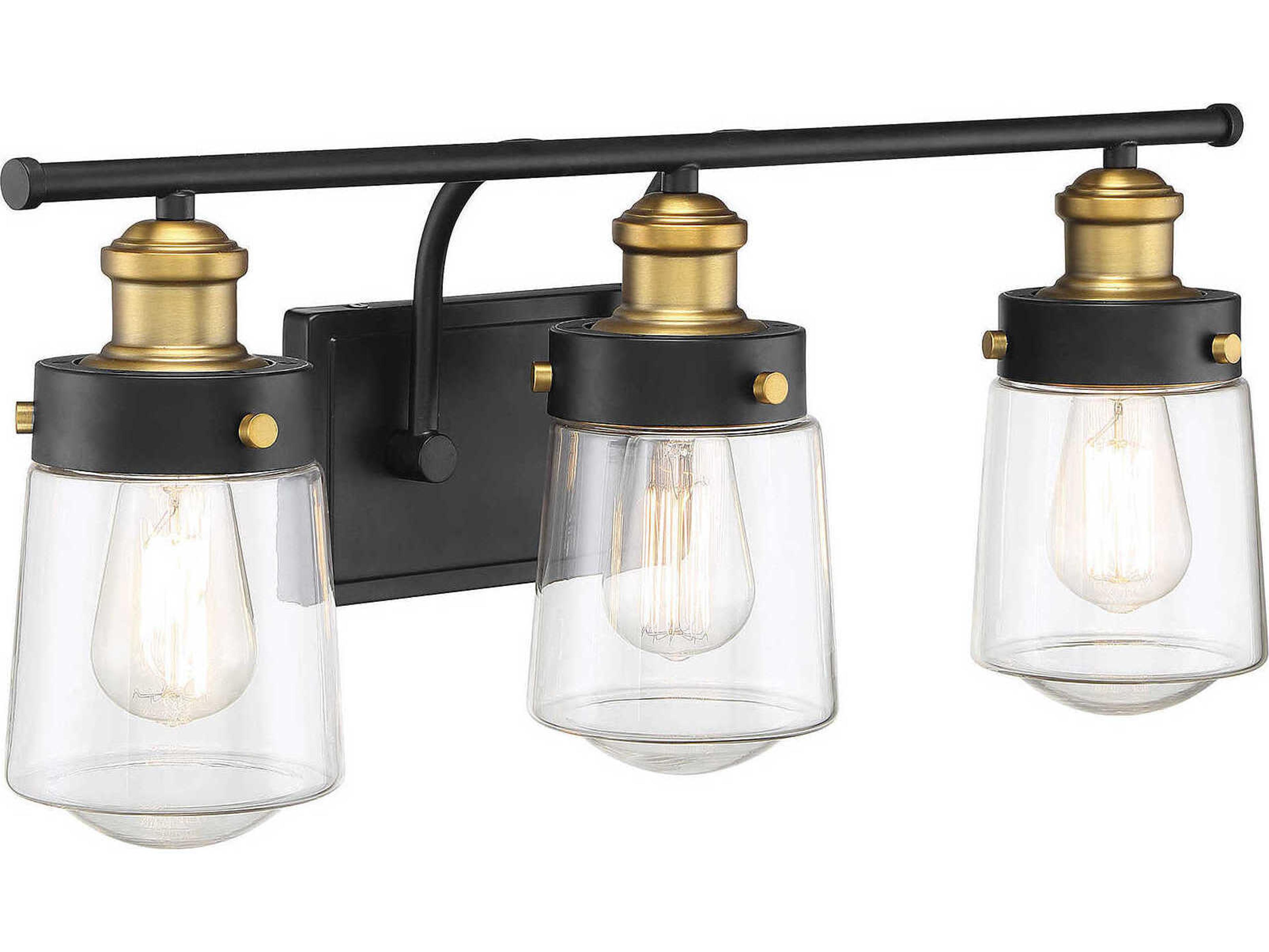 Savoy House Macauley 3-Light Vintage Black Warm Brass Glass Vanity Light