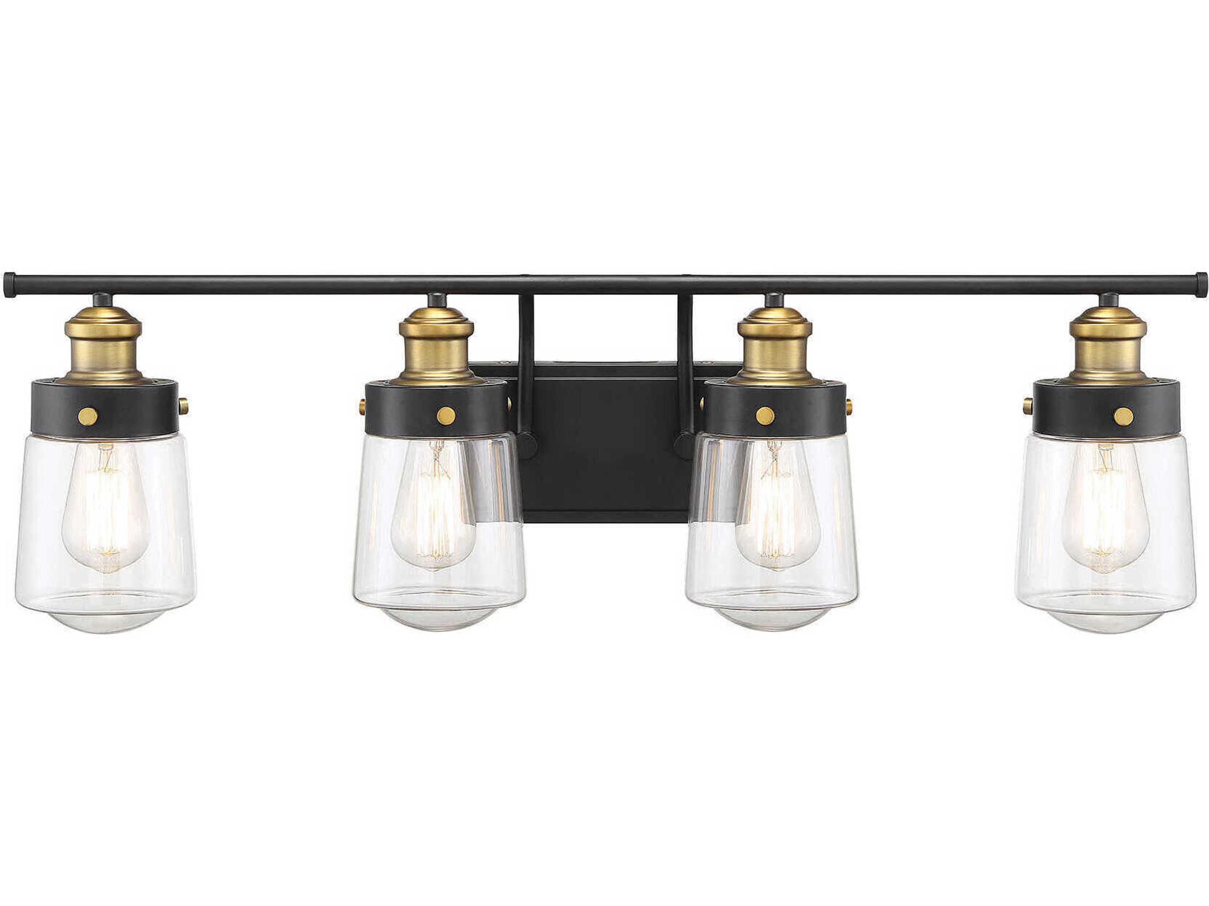 Macauley 4-Light Vintage Black Warm Brass Glass Vanity Light