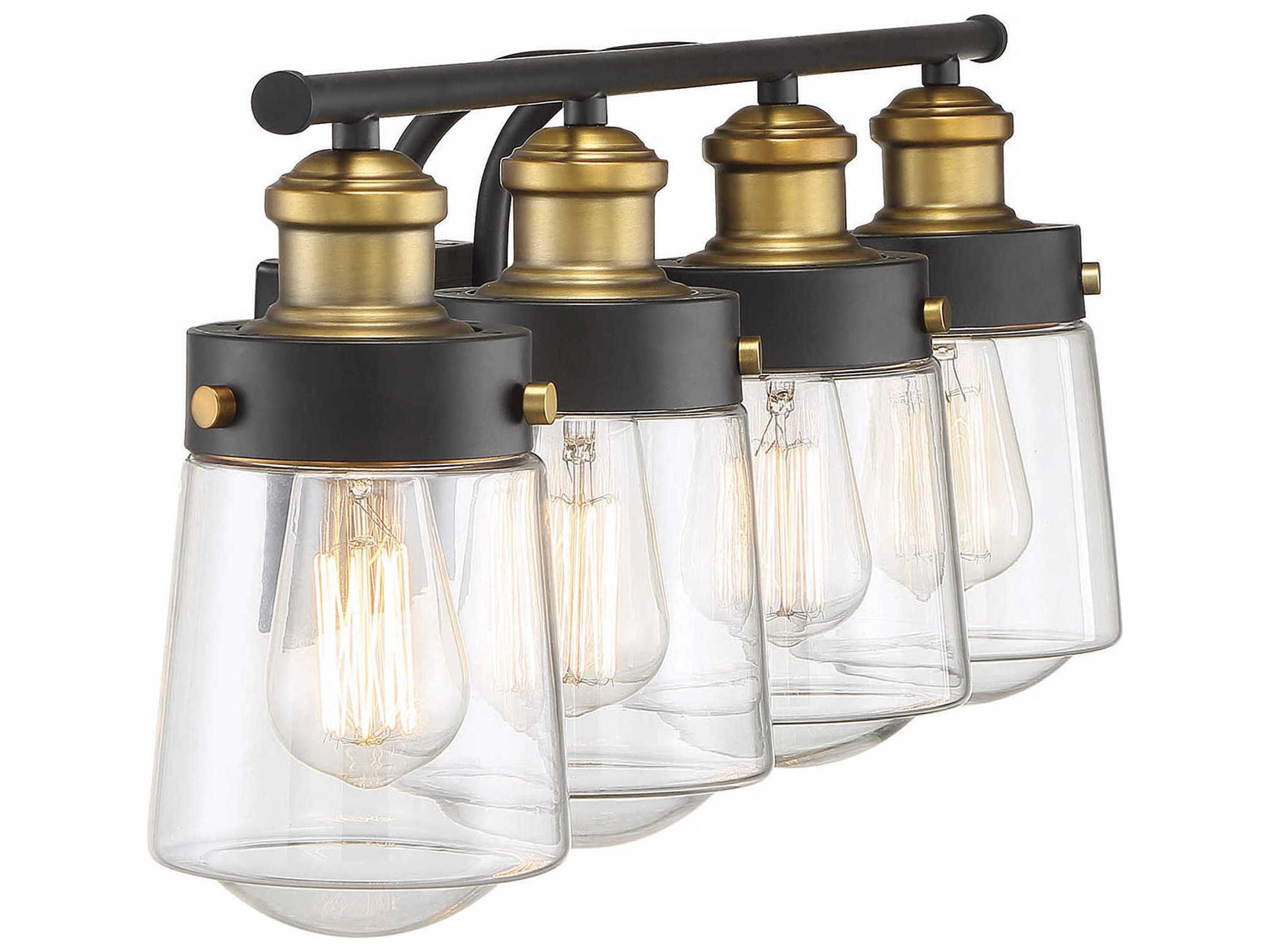 Savoy House Macauley 4-Light Vintage Black Warm Brass Glass Vanity Light