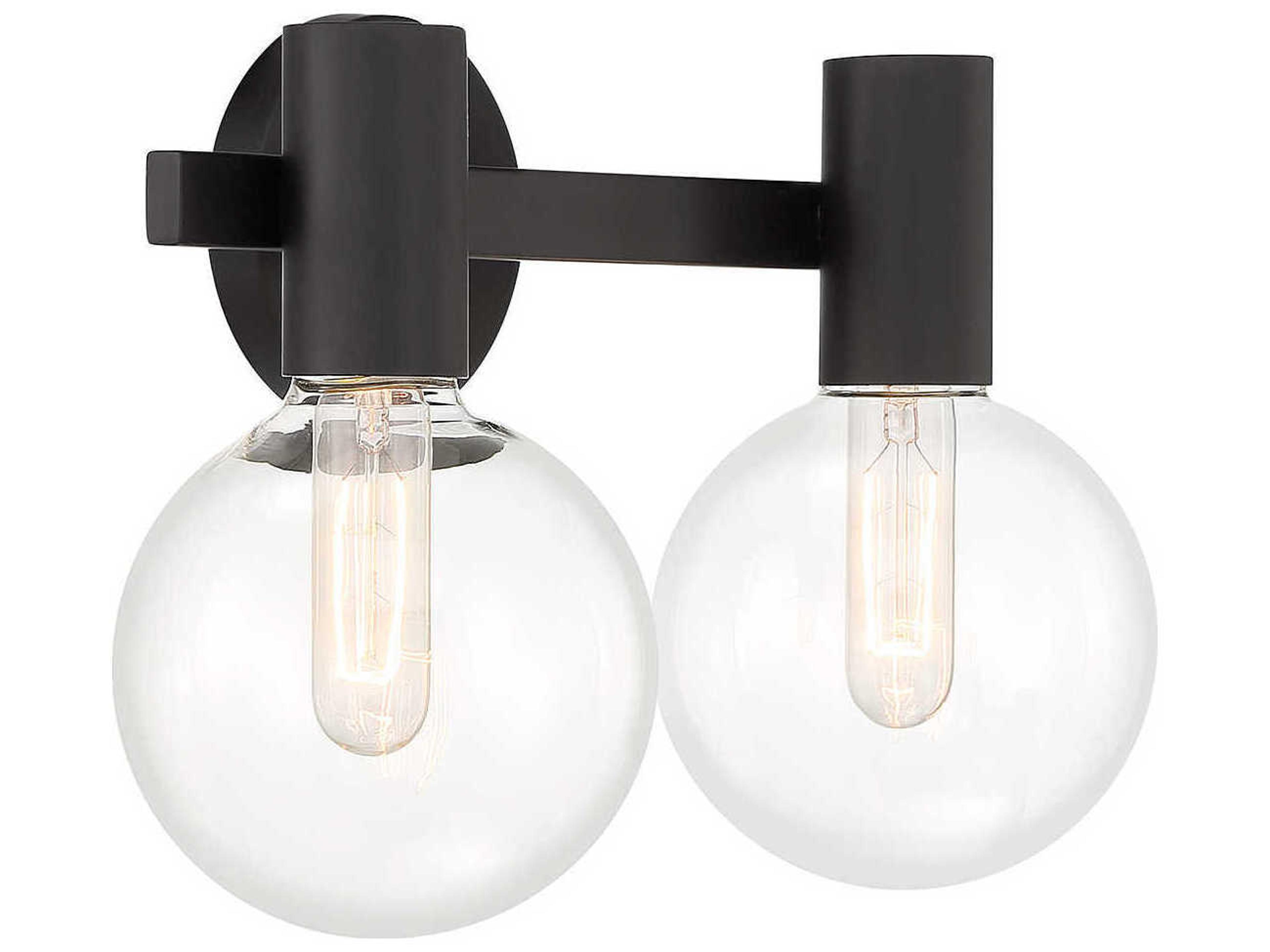 Savoy House Wright 2-Light Matte Black Glass Vanity Light