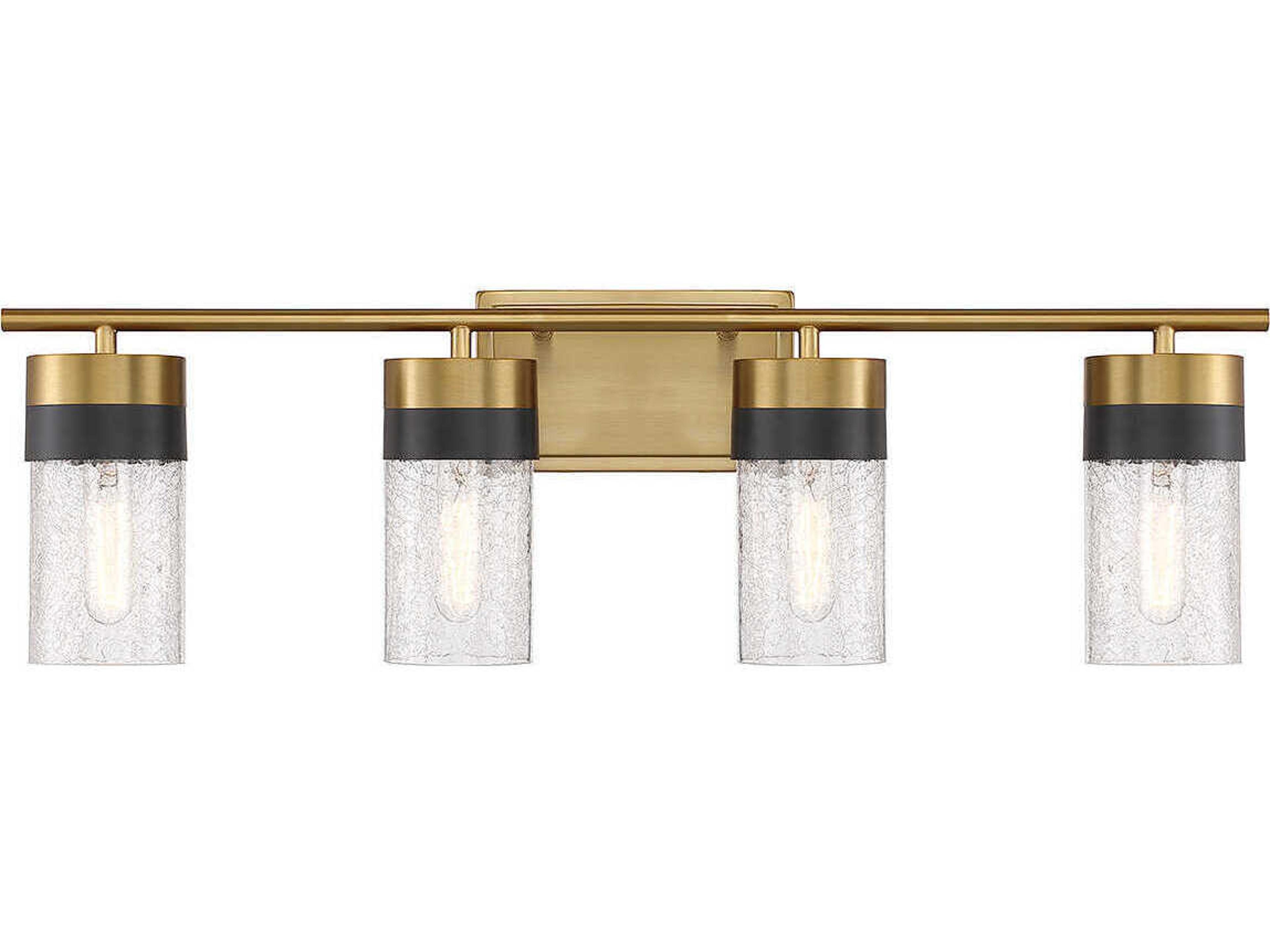Brickell 4-Light Warm Brass Black Glass Vanity Light